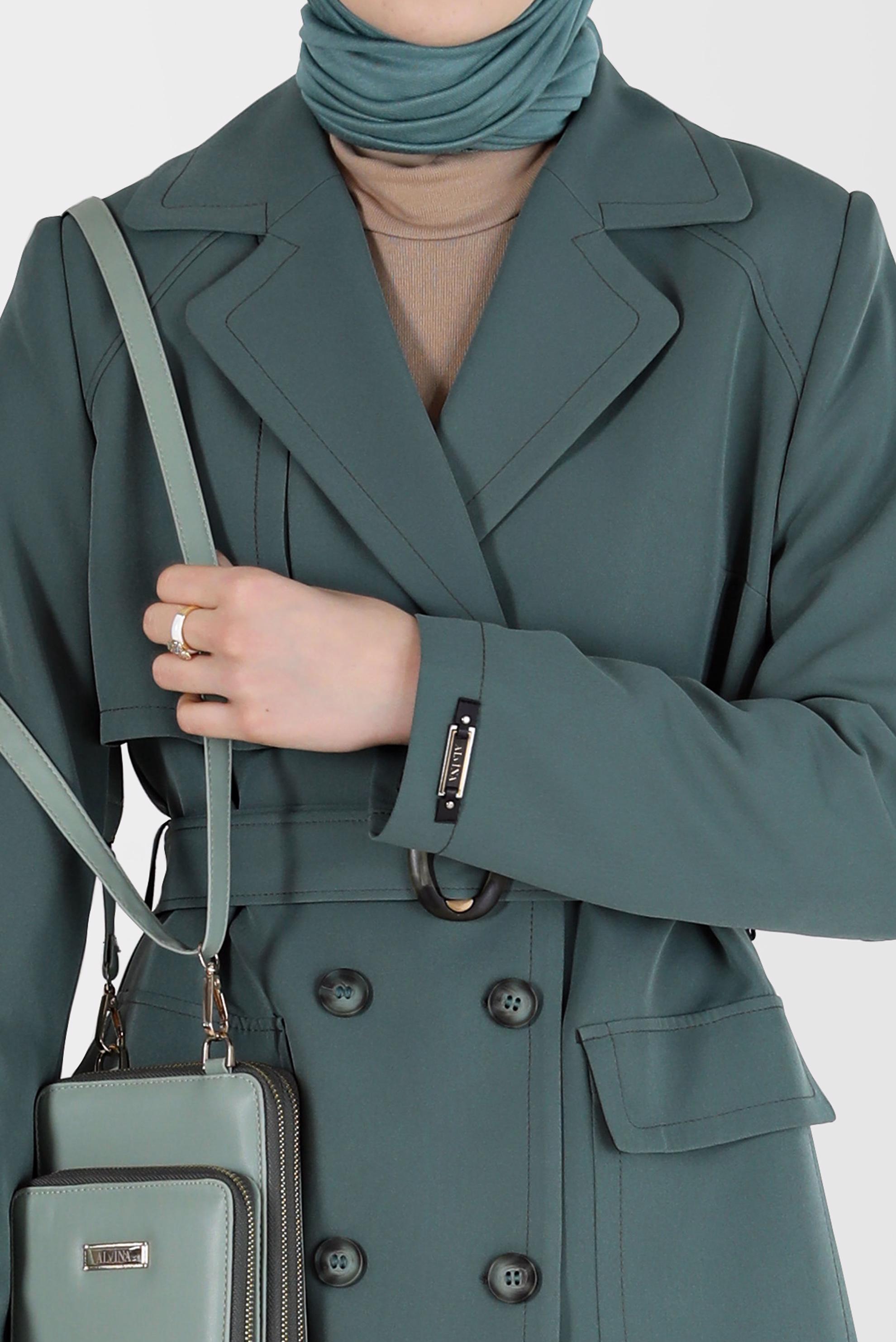 Vêtements hijab VERT TRENCH-COAT DOUBLE BOUTONNAGE À CEINTURE 10468