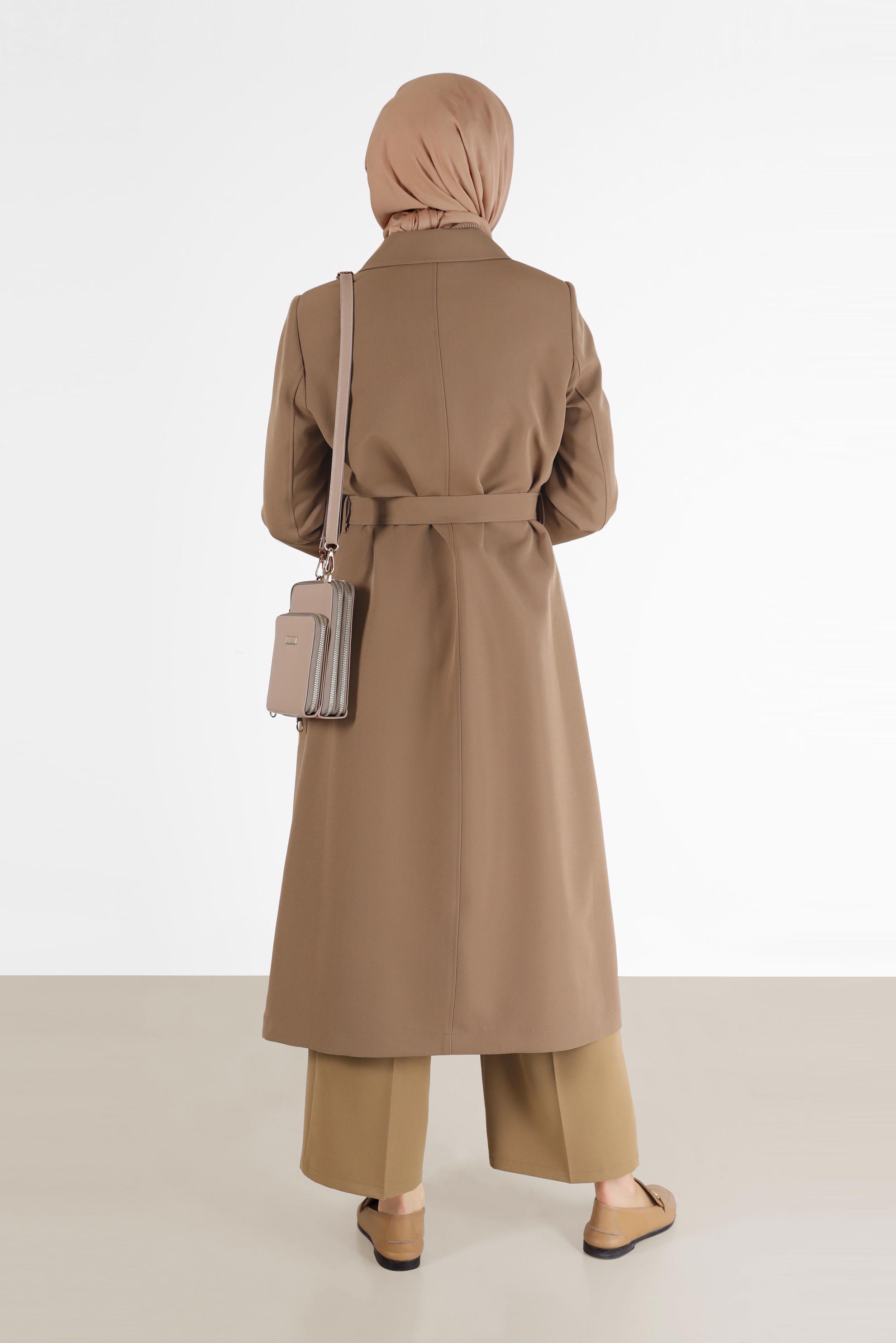 Vêtements hijab BEIGE TRENCH-COAT À COL CLASSIQUE DÉTAIL LÉOPARD 10477