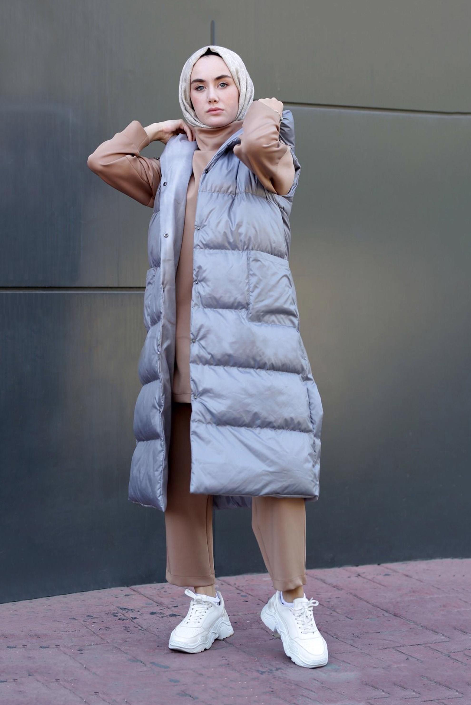 Vêtements hijab GRIS VESTE REMBOURRÉE AVEC POCHE 42482