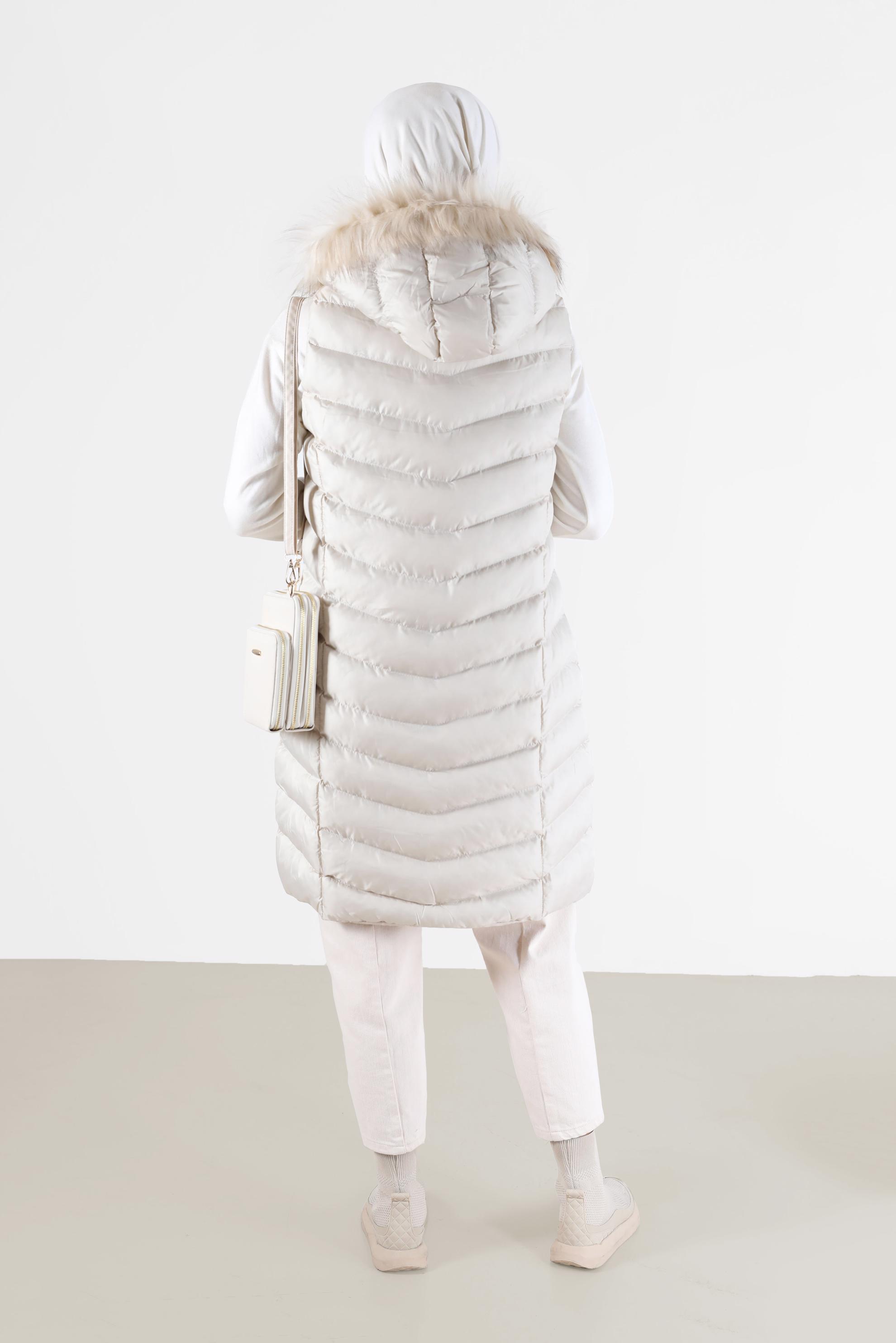 Vêtements hijab BEIGE VESTE REMBOURRÉE ZIPPÉE À CAPUCHE FOURRURE AVEC POCHE 42483