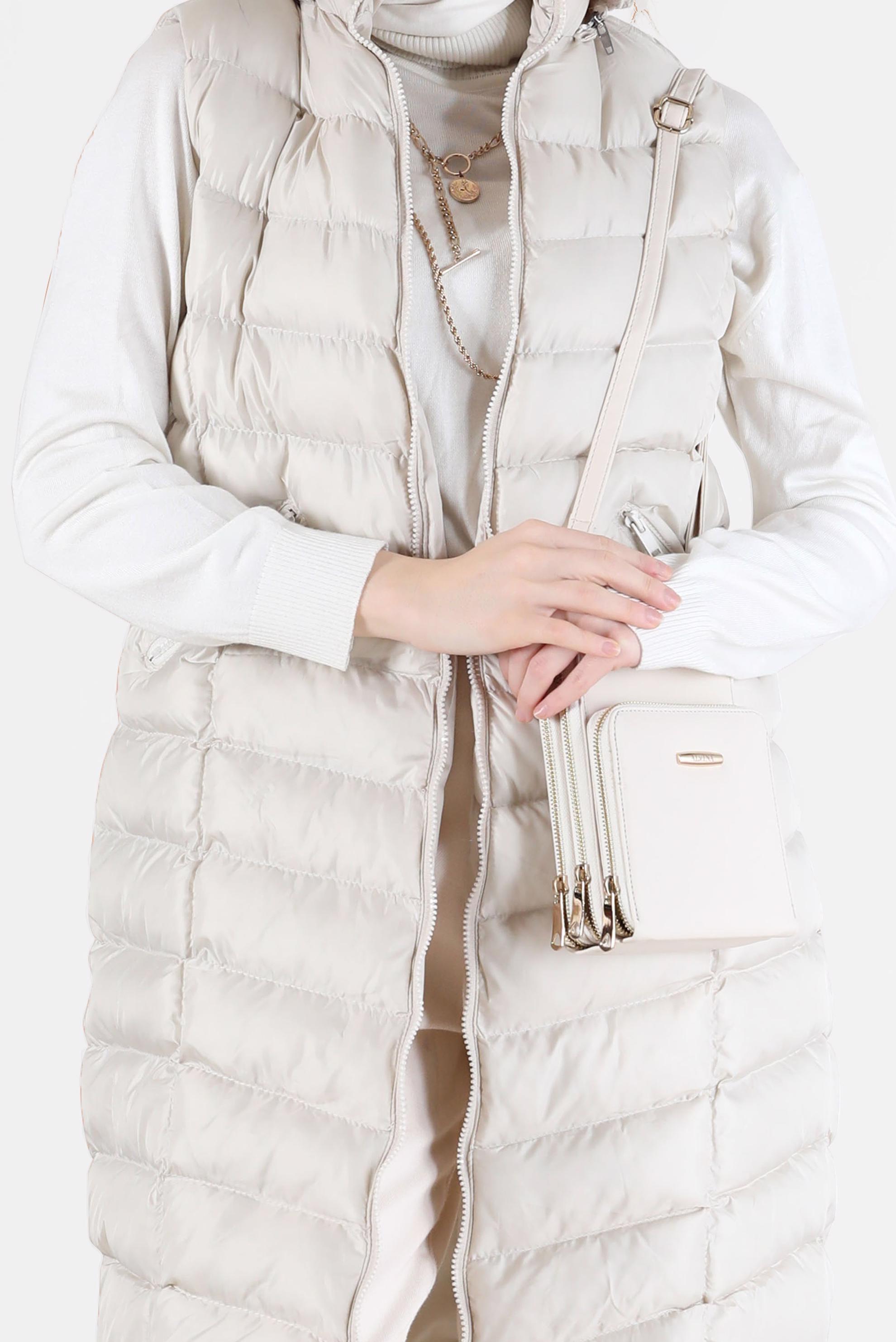 Vêtements hijab BEIGE VESTE REMBOURRÉE ZIPPÉE À CAPUCHE FOURRURE AVEC POCHE 42483