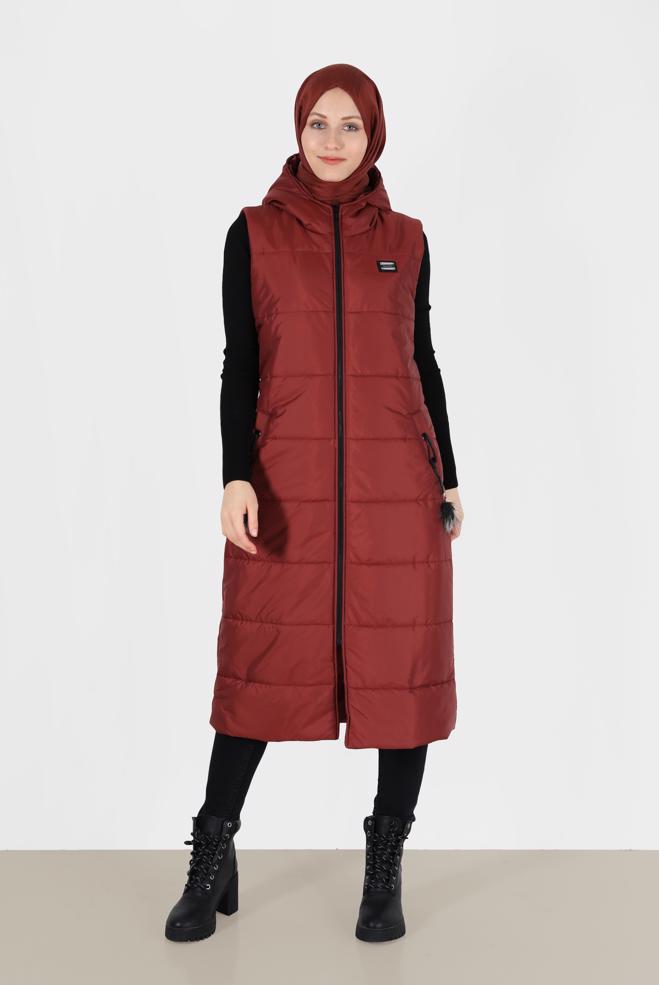 Vêtements hijab ORANGE VESTE MATELASSÉE À FERMETURE ÉCLAIR AVEC POCHE 90271 - ALVİNA