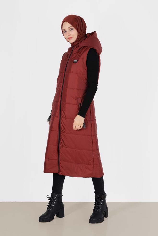 Vêtements hijab ORANGE VESTE MATELASSÉE À FERMETURE ÉCLAIR AVEC POCHE 90271 - ALVİNA