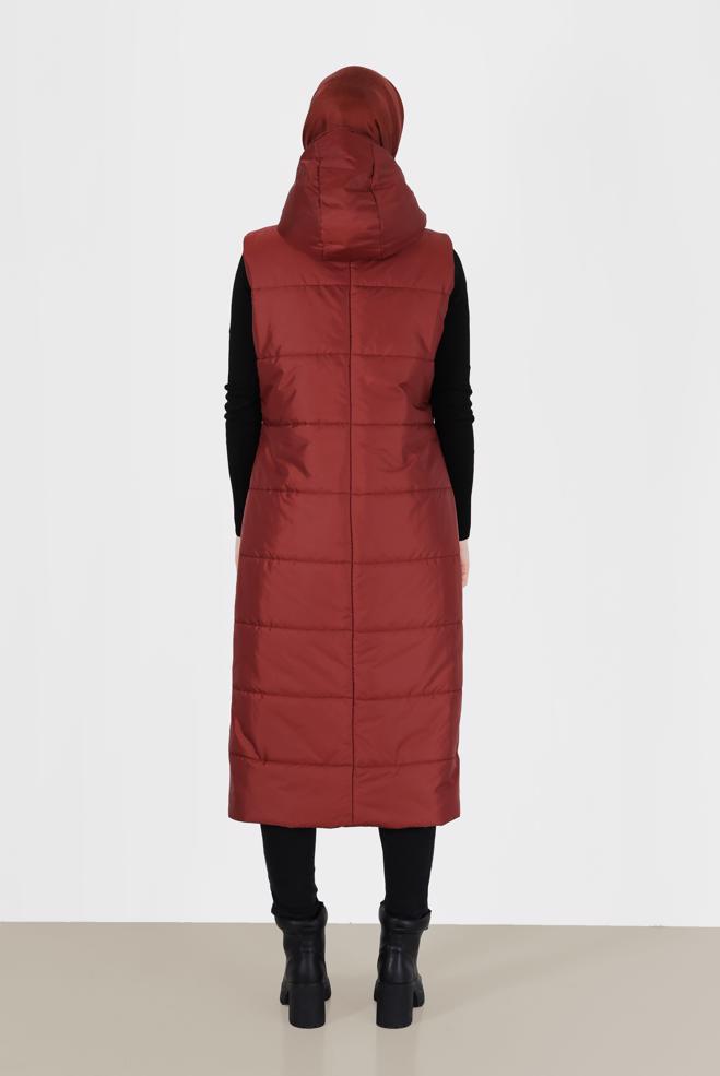 Vêtements hijab ORANGE VESTE MATELASSÉE À FERMETURE ÉCLAIR AVEC POCHE 90271 - ALVİNA