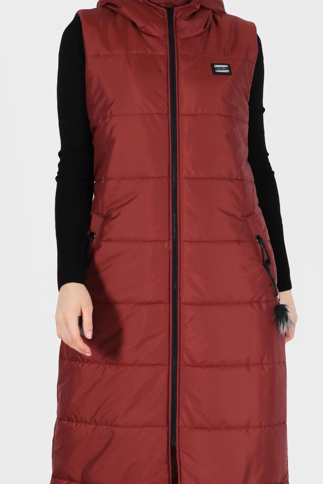 Vêtements hijab ORANGE VESTE MATELASSÉE À FERMETURE ÉCLAIR AVEC POCHE 90271 - ALVİNA