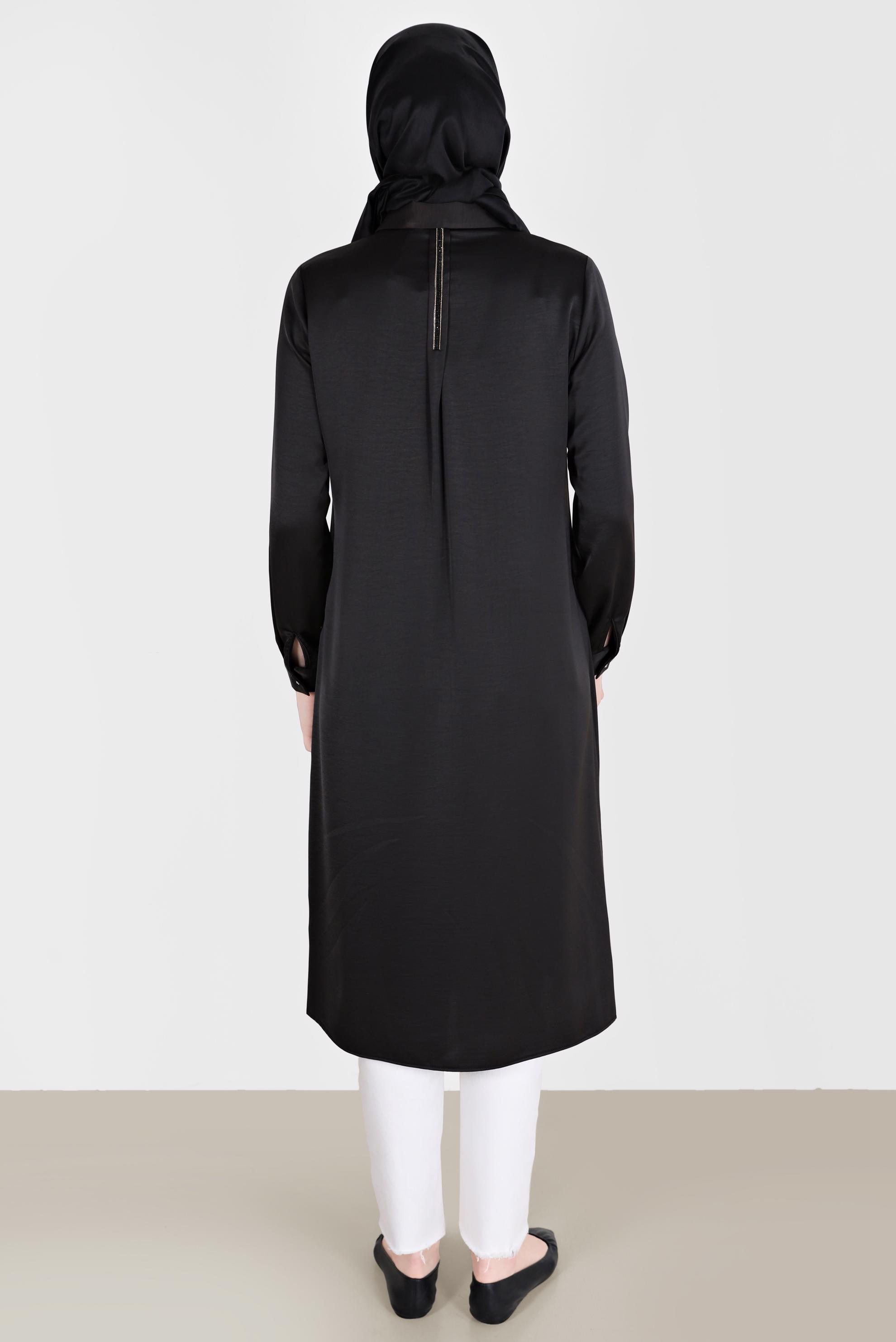 Tesettür giyim SİYAH TAŞ DETAYLI CEPLİ TUNİK 42500