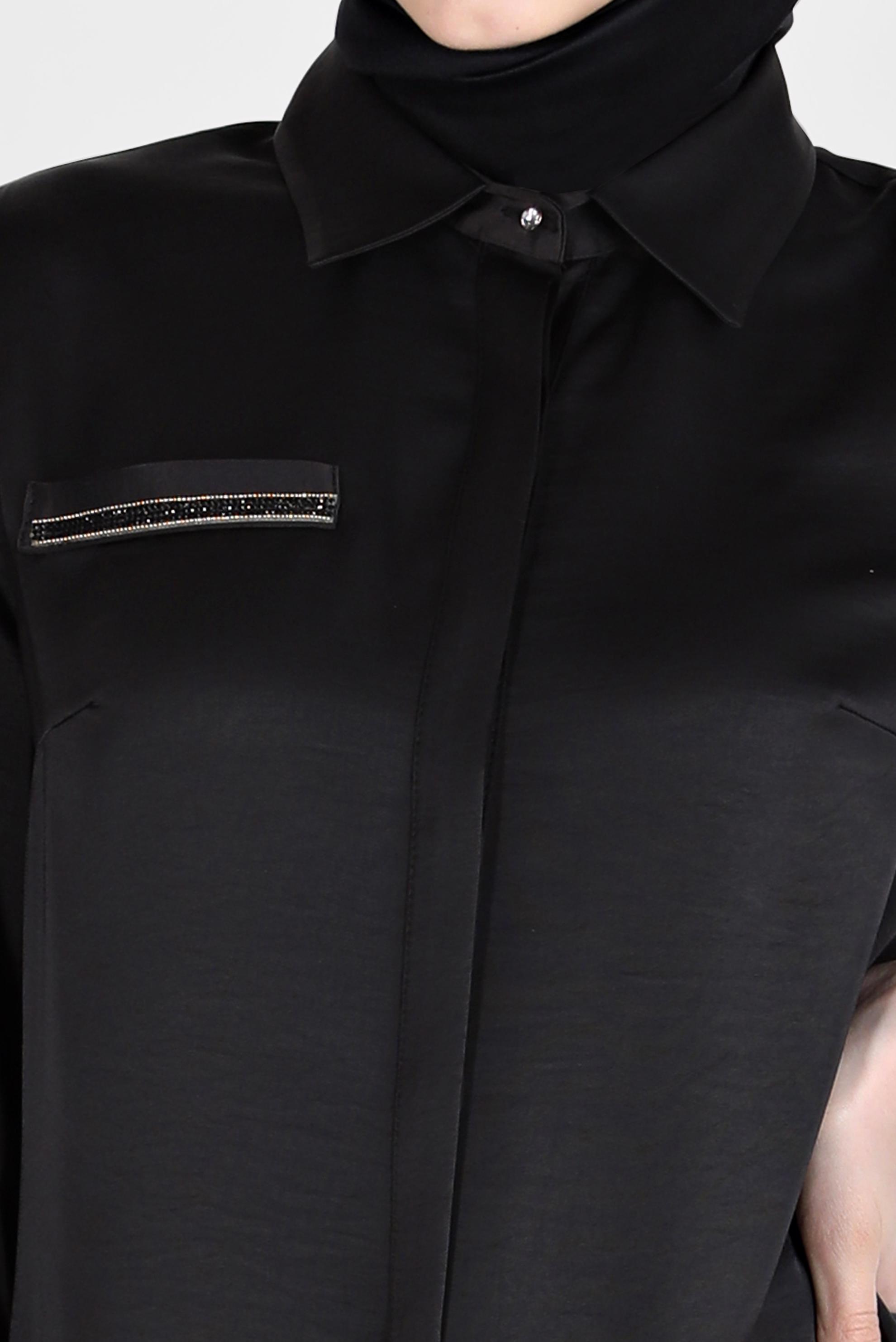 Tesettür giyim SİYAH TAŞ DETAYLI CEPLİ TUNİK 42500