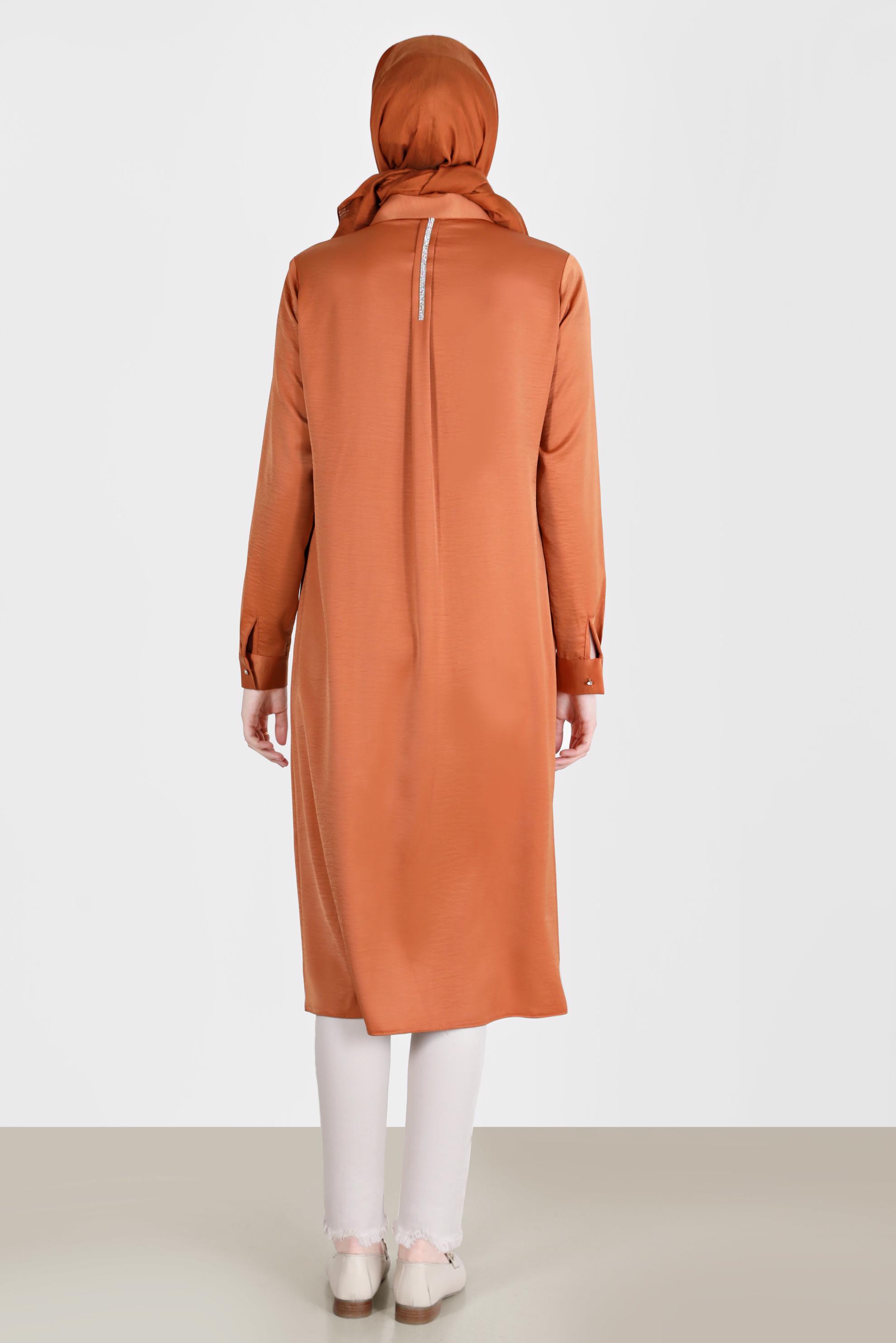 Tesettür giyim TURUNCU TAŞ DETAYLI CEPLİ TUNİK 42500