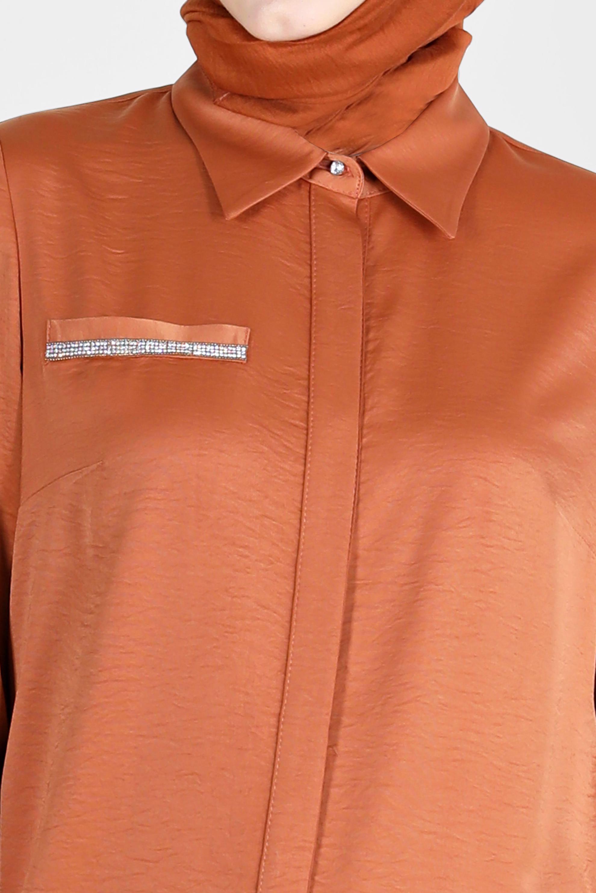 Tesettür giyim TURUNCU TAŞ DETAYLI CEPLİ TUNİK 42500