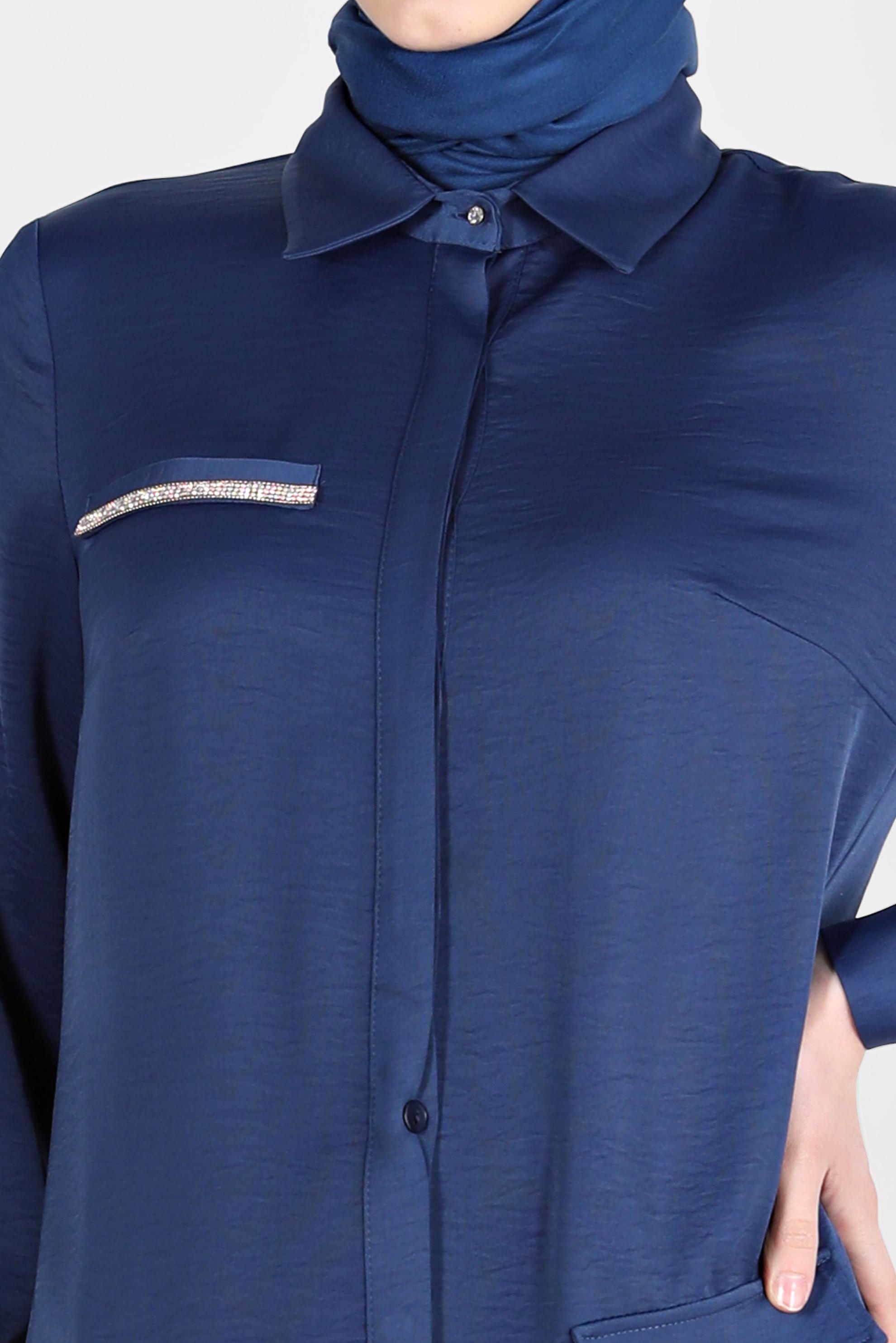 Tesettür giyim LACİVERT TAŞ DETAYLI CEPLİ TUNİK 42500