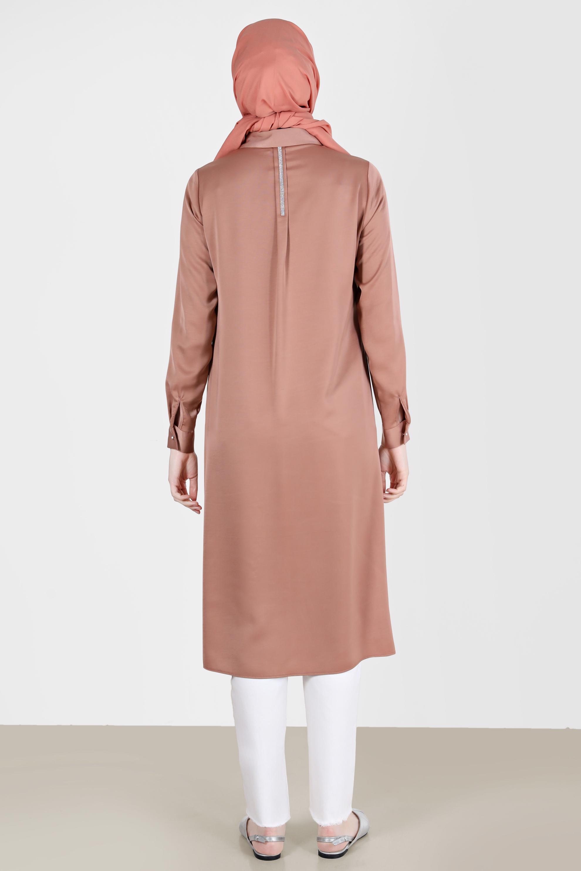 Tesettür giyim PUDRA TAŞ DETAYLI CEPLİ TUNİK 42500