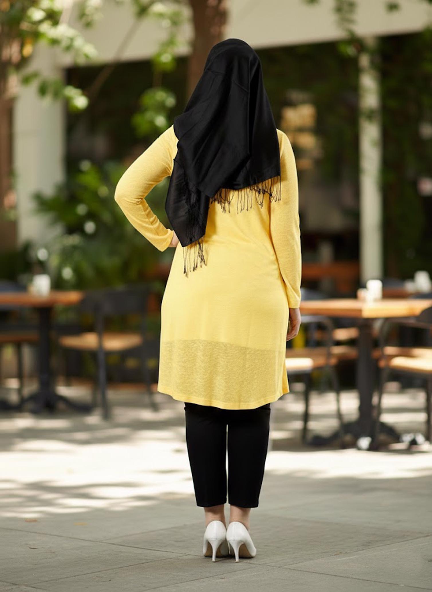 Tesettür giyim SARI FIRFIR DETAYLI İKİLİ TUNİK 2514