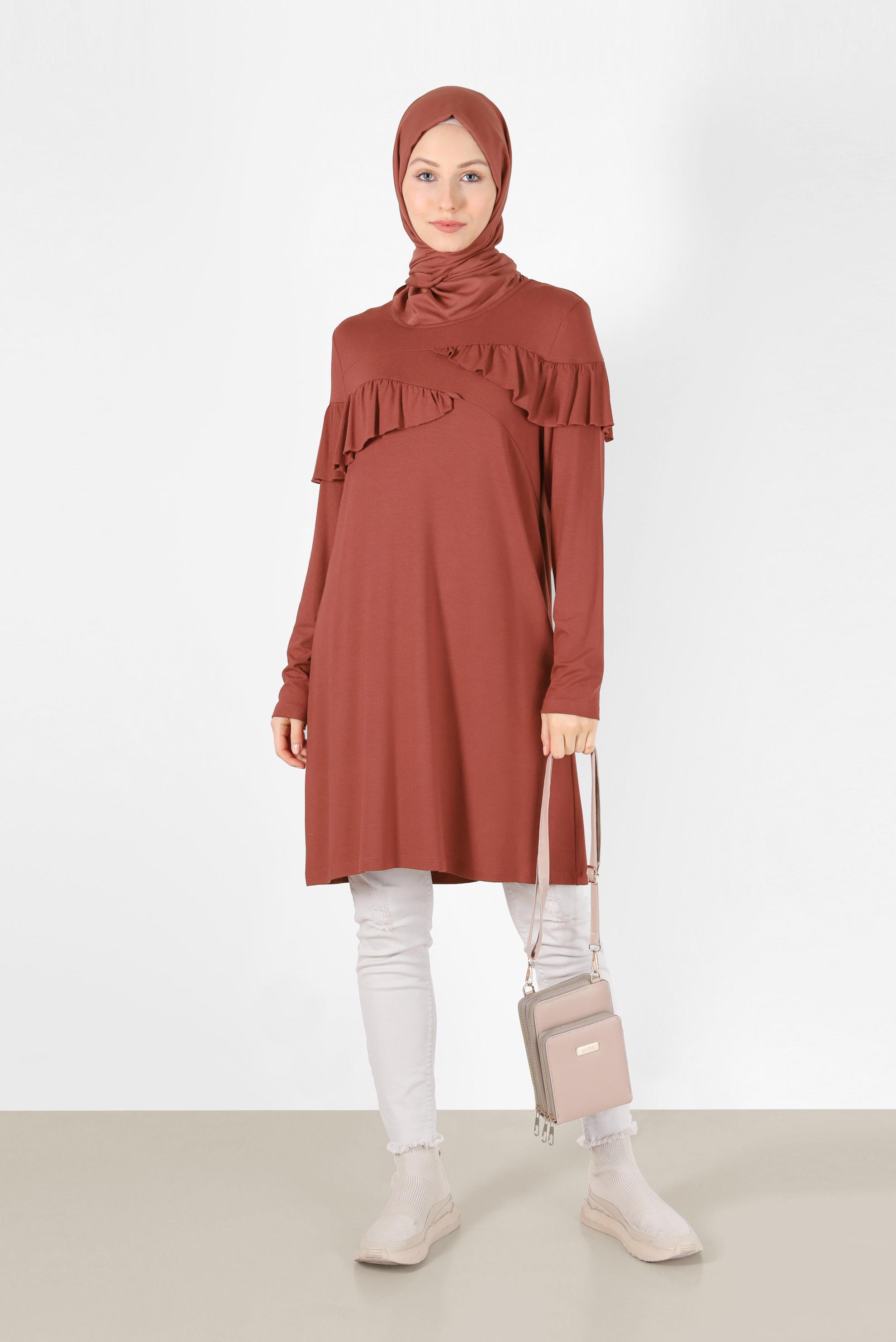 Tesettür giyim TURUNCU FIRFIR DETAYLI TUNİK 41231 