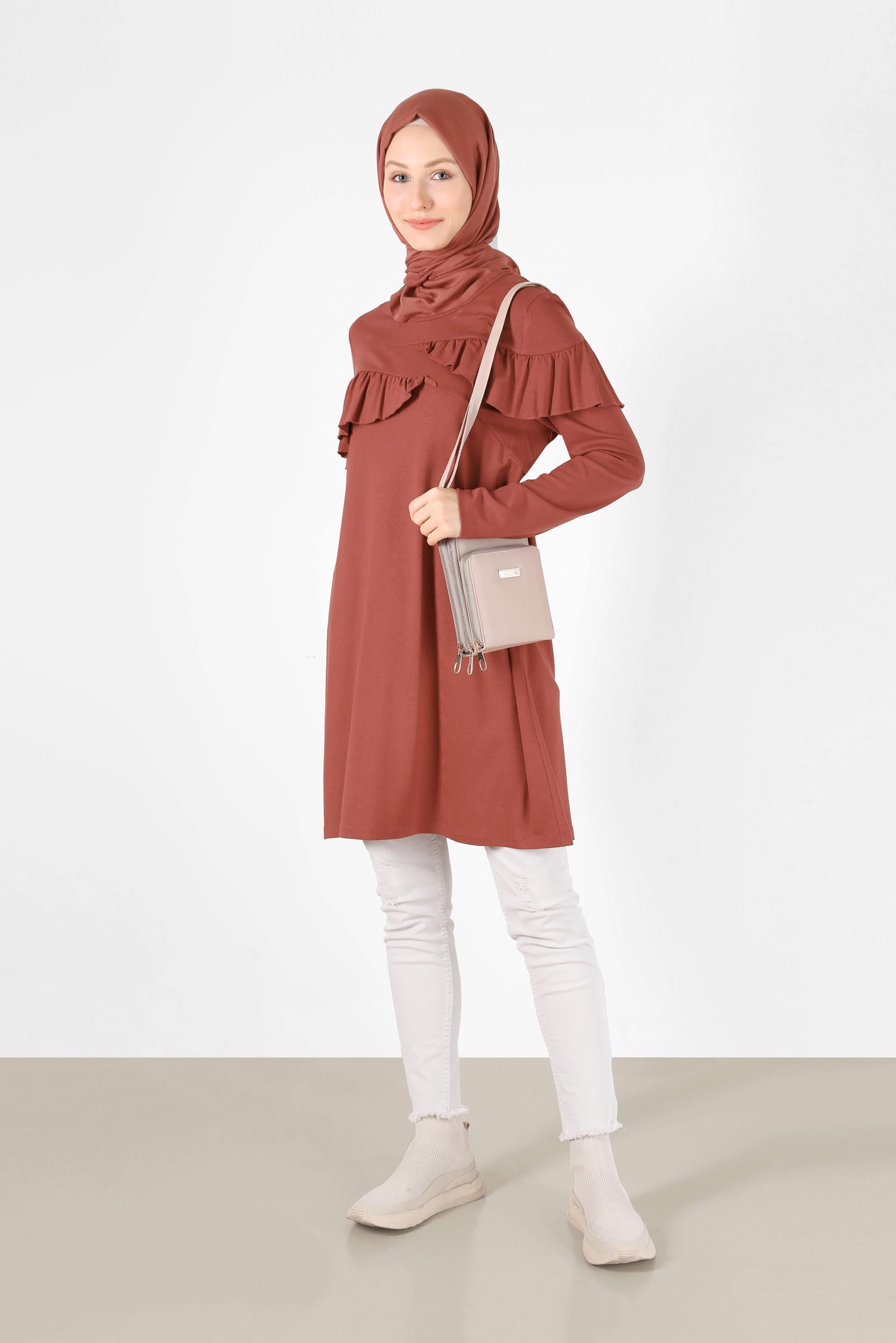 Tesettür giyim TURUNCU FIRFIR DETAYLI TUNİK 41231 