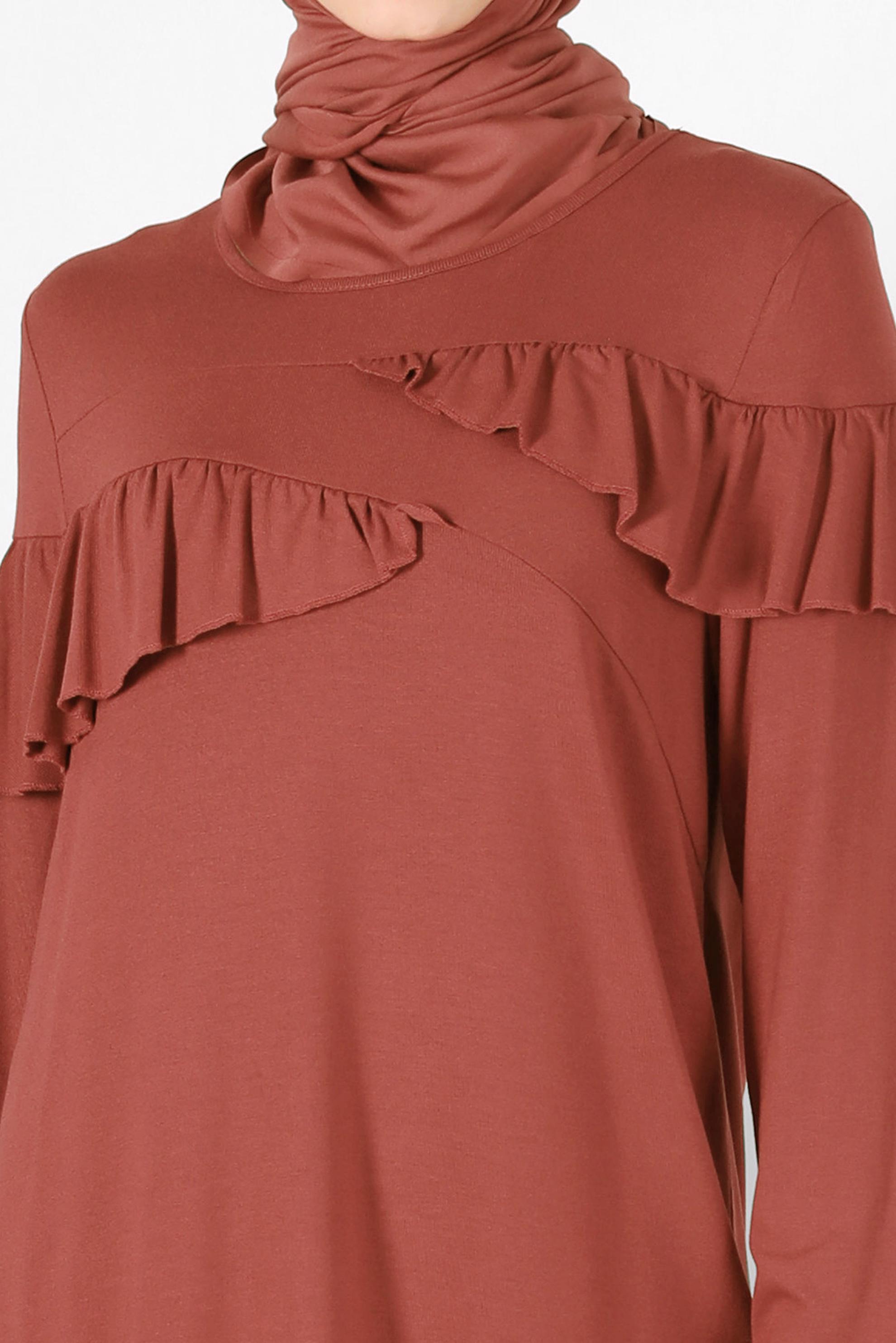 Tesettür giyim TURUNCU FIRFIR DETAYLI TUNİK 41231 