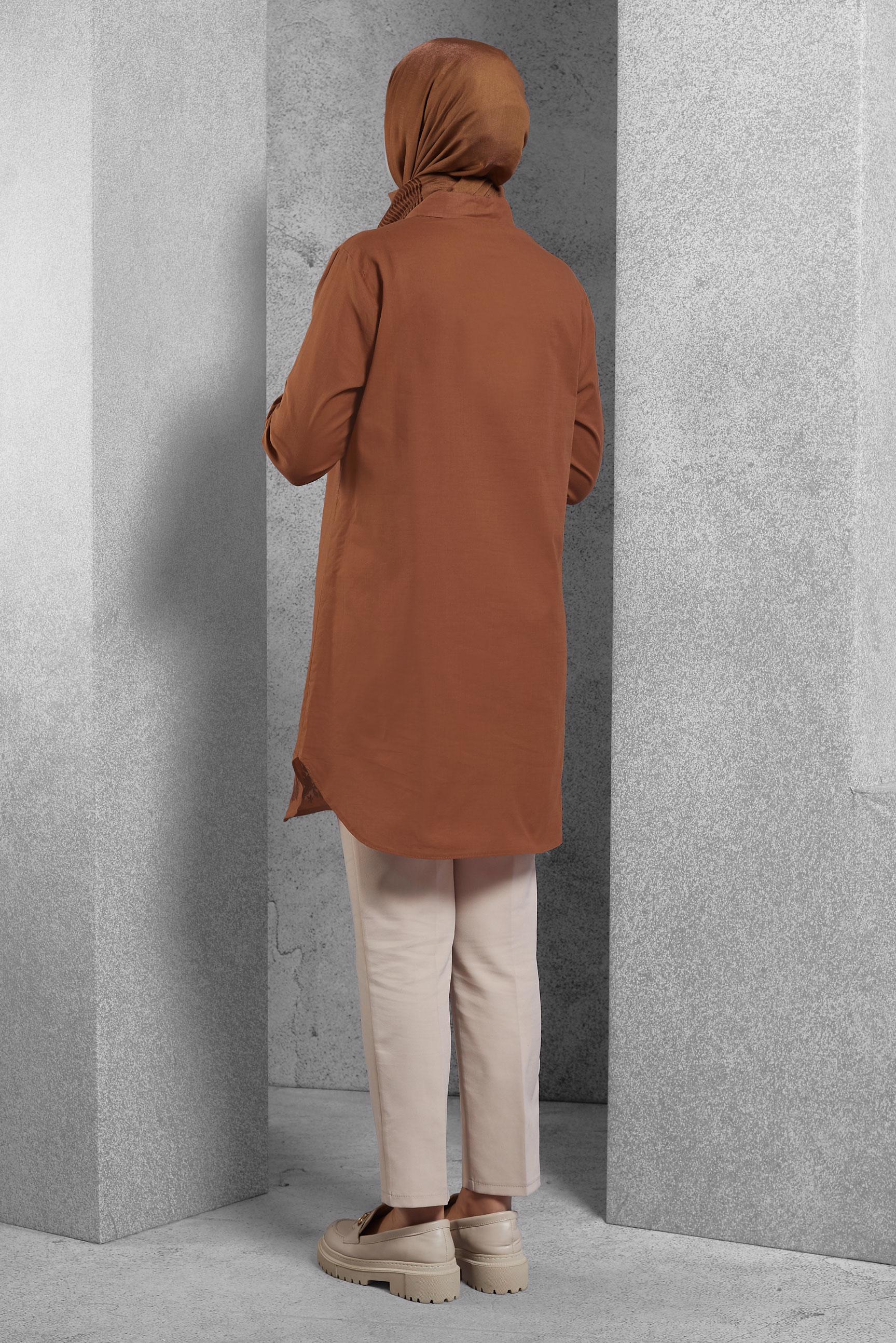 Tesettür giyim TABA PAMUKLU NAKIŞLI TUNİK 20045