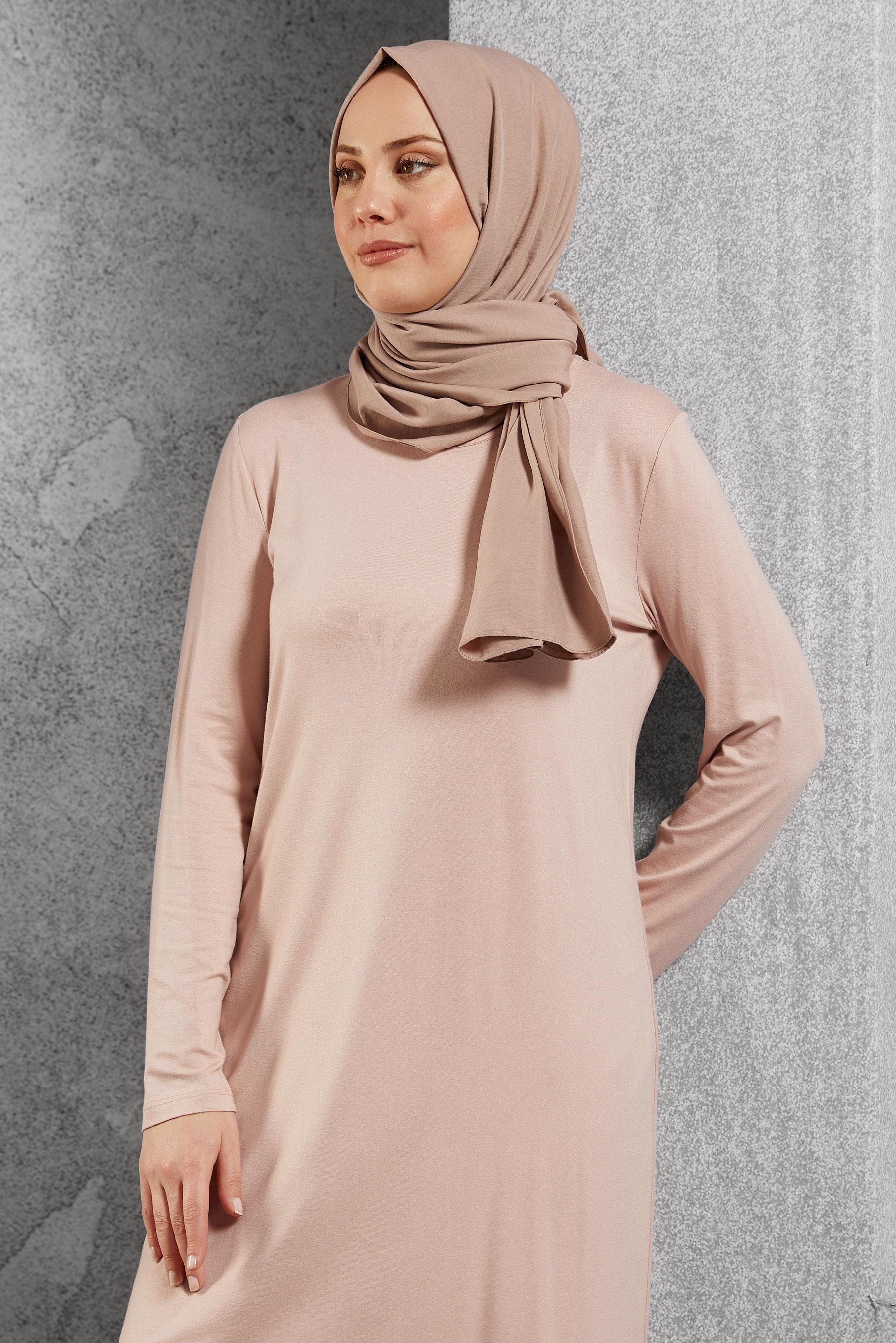 Tesettür giyim PUDRA BİSİKLET YAKA TUNİK 40825