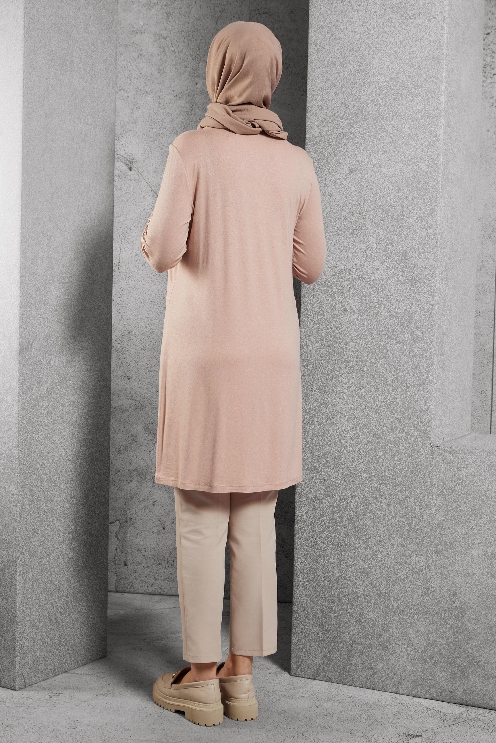 Tesettür giyim PUDRA BİSİKLET YAKA TUNİK 40825