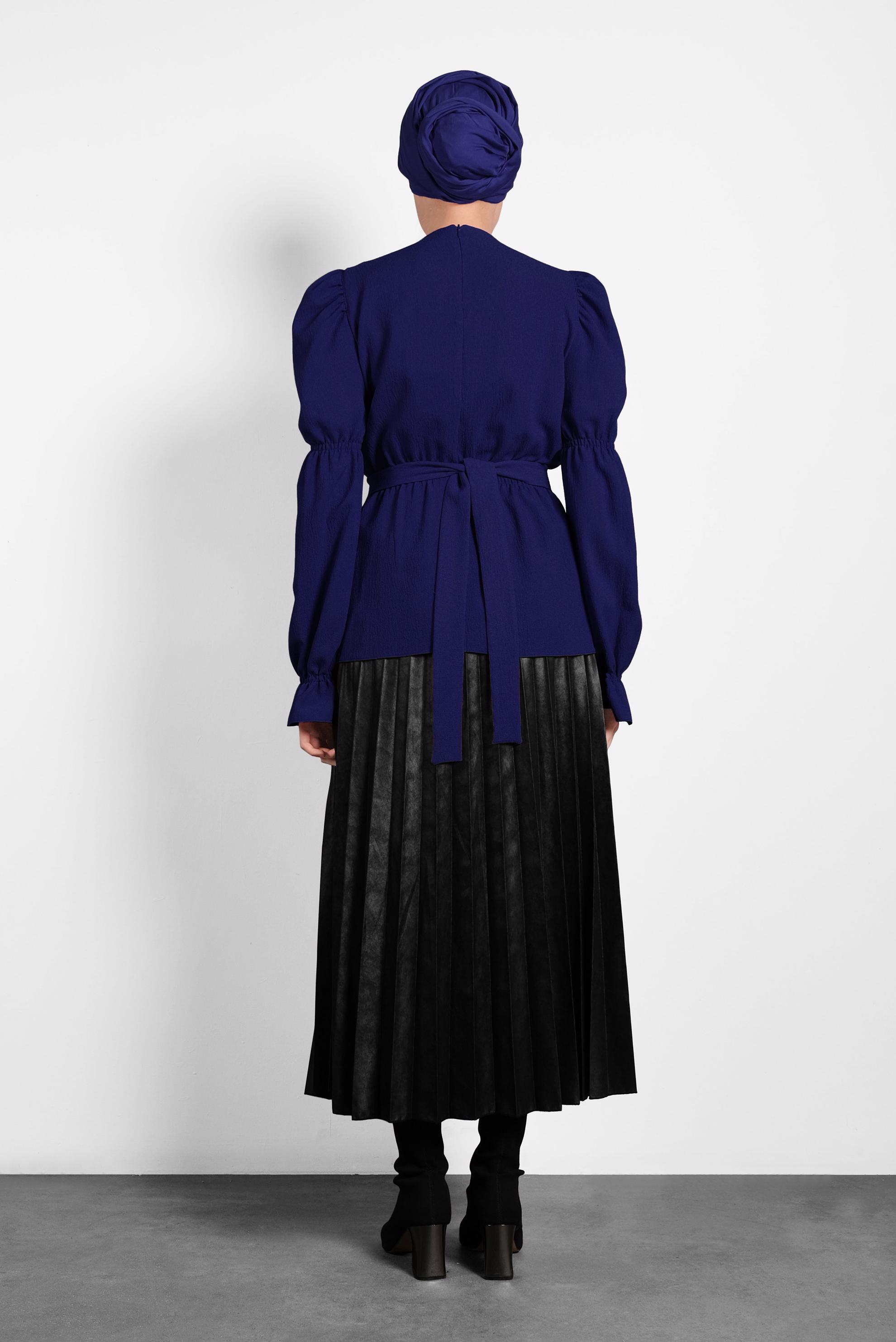 Hijab clothing BLUE PUFF SLEEVE TIE-WAIST BLOUSE 40334