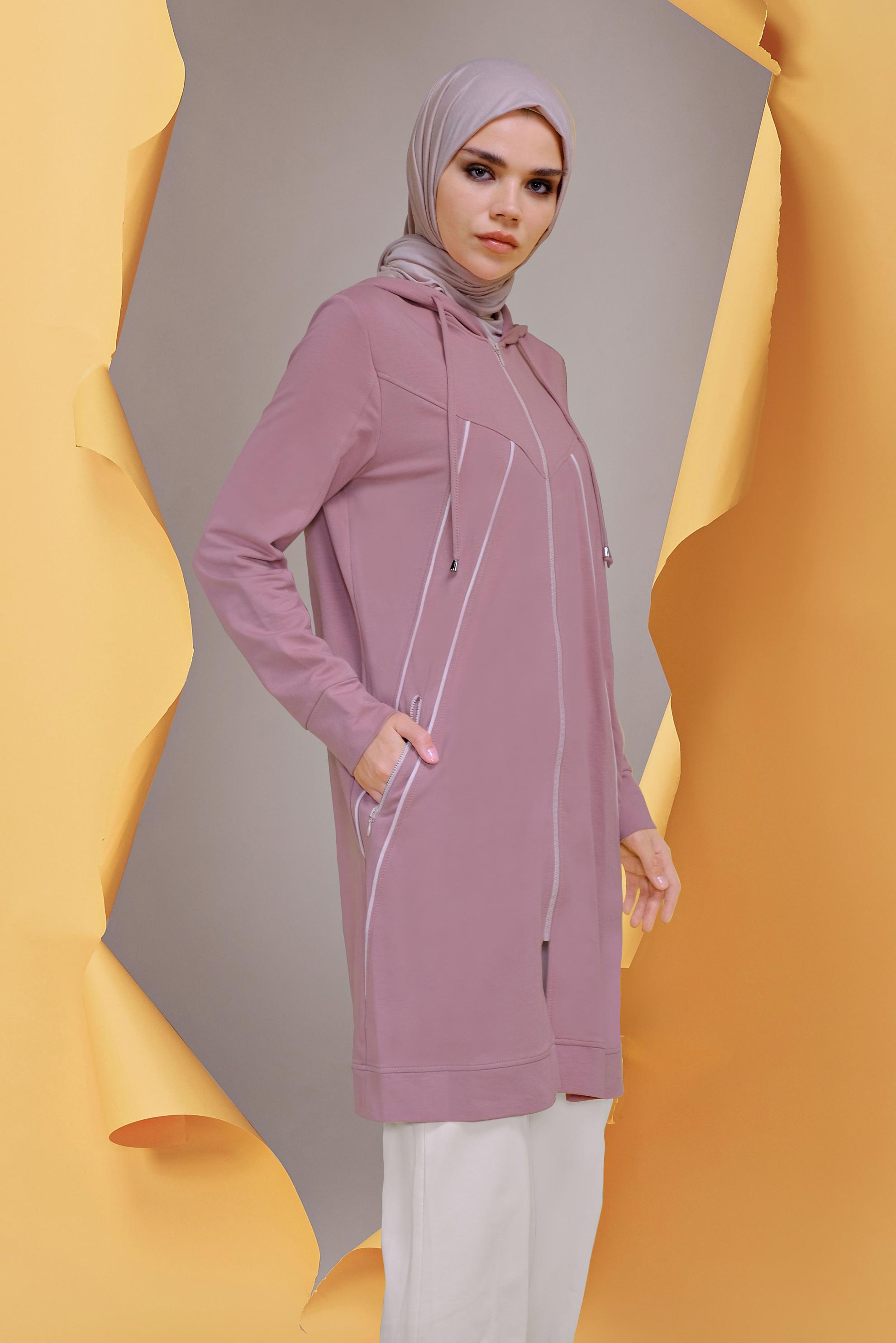 Tesettür giyim PEMBE KAPÜŞONLU İKİLİ PANT. EŞOFMAN TAKIMI 41649 