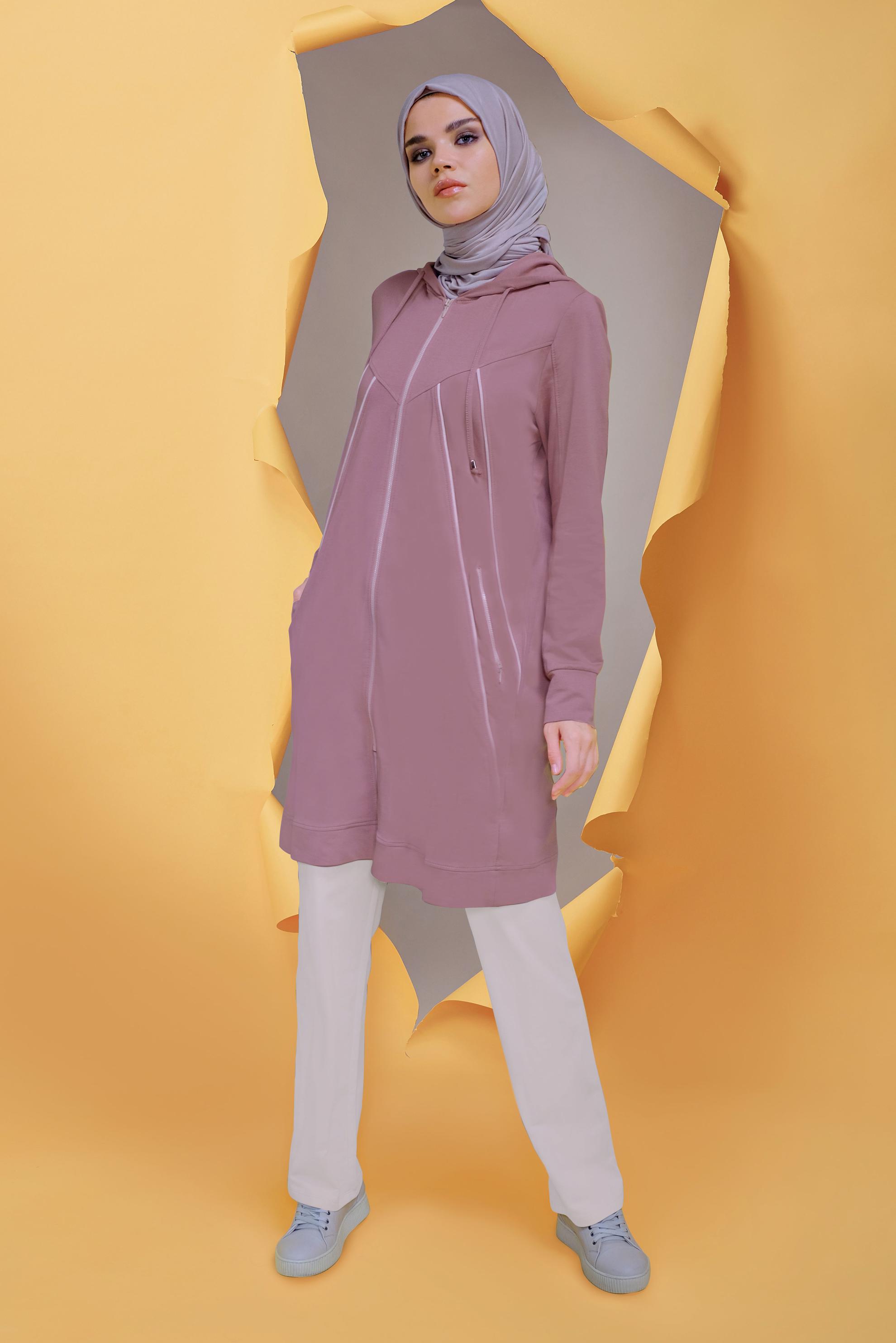 Tesettür giyim PEMBE KAPÜŞONLU İKİLİ PANT. EŞOFMAN TAKIMI 41649 