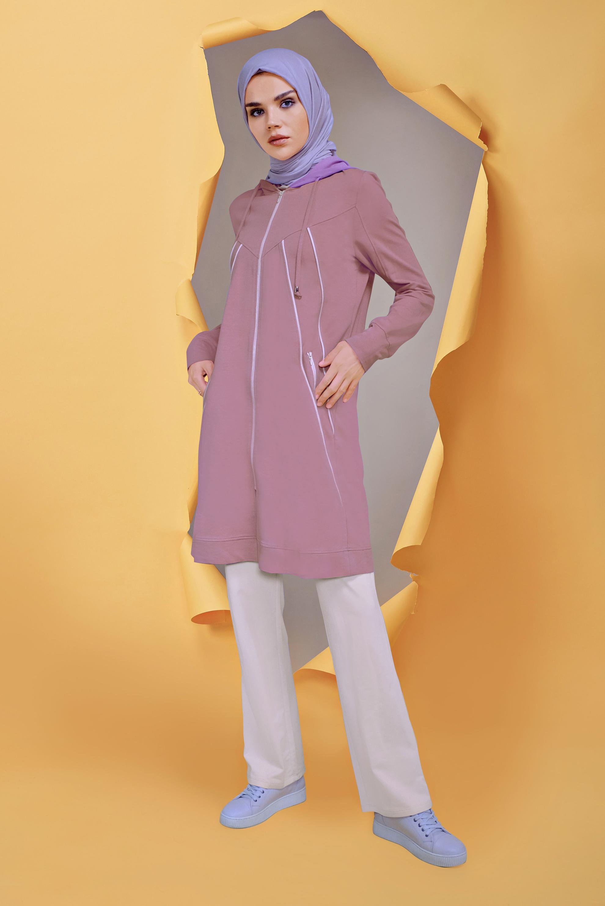 Tesettür giyim PEMBE KAPÜŞONLU İKİLİ PANT. EŞOFMAN TAKIMI 41649 