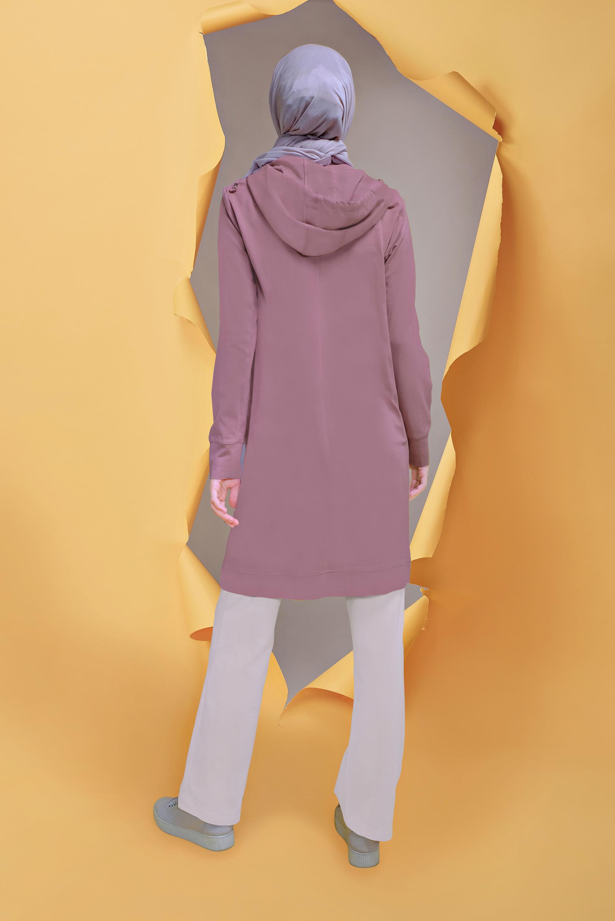 Tesettür giyim PEMBE KAPÜŞONLU İKİLİ PANT. EŞOFMAN TAKIMI 41649 