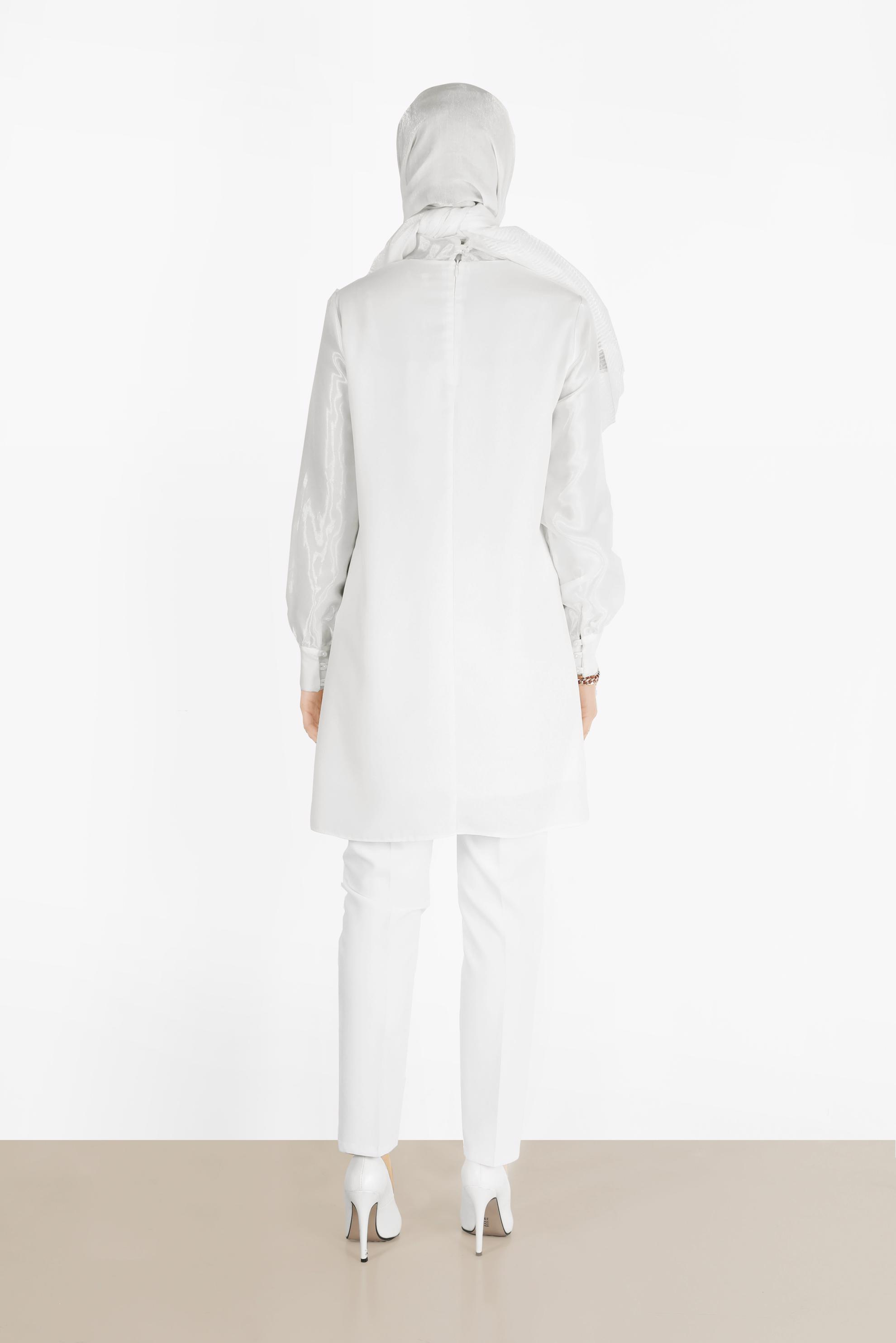 Tesettür giyim BEYAZ DÜĞMELİ KUMAŞ PANTOLON 70051	