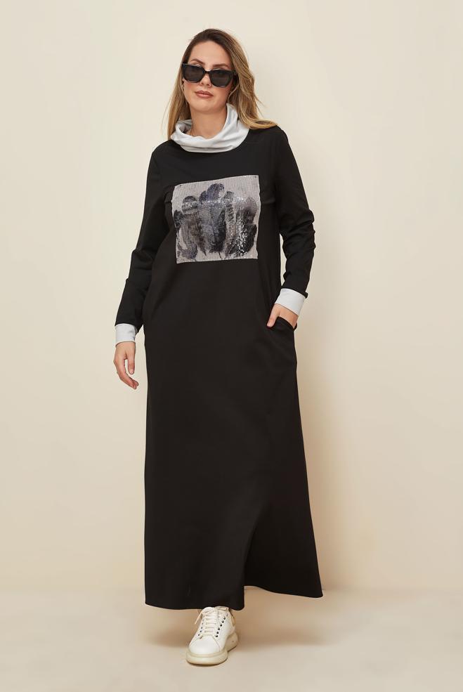 Hijab clothing BLACK SEQUIN DETAILED DRESS 42436 - ALVİNA