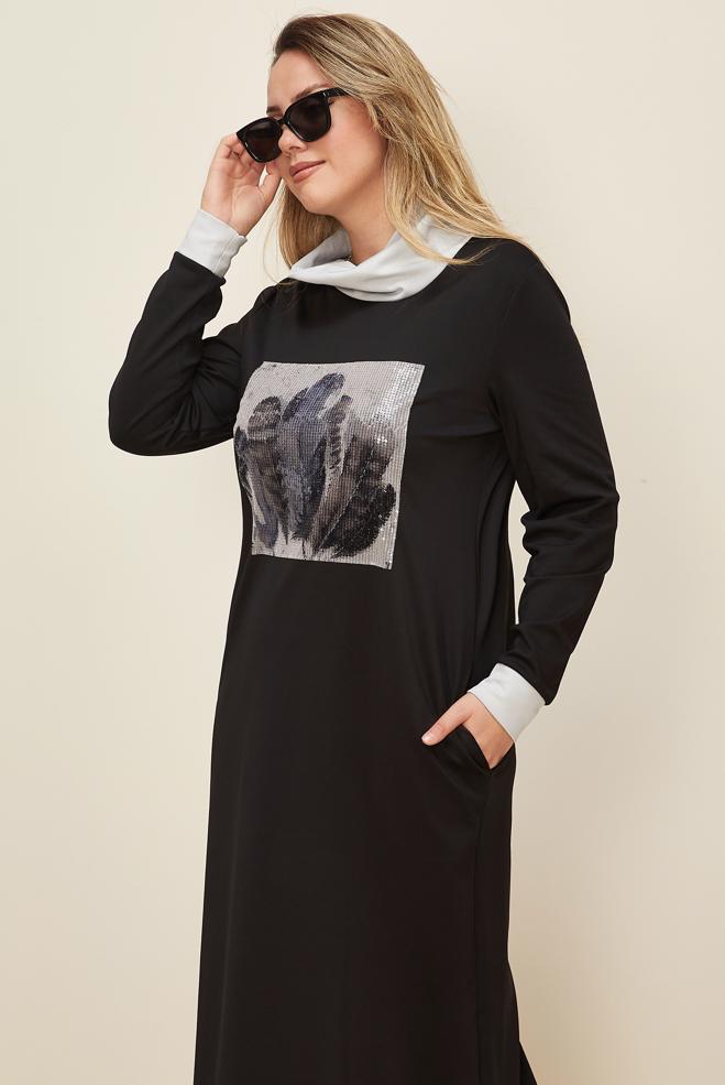 Hijab clothing BLACK SEQUIN DETAILED DRESS 42436 - ALVİNA