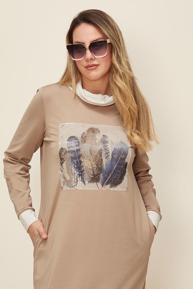 Hijab clothing BEIGE SEQUIN DETAILED DRESS 42436 - ALVİNA