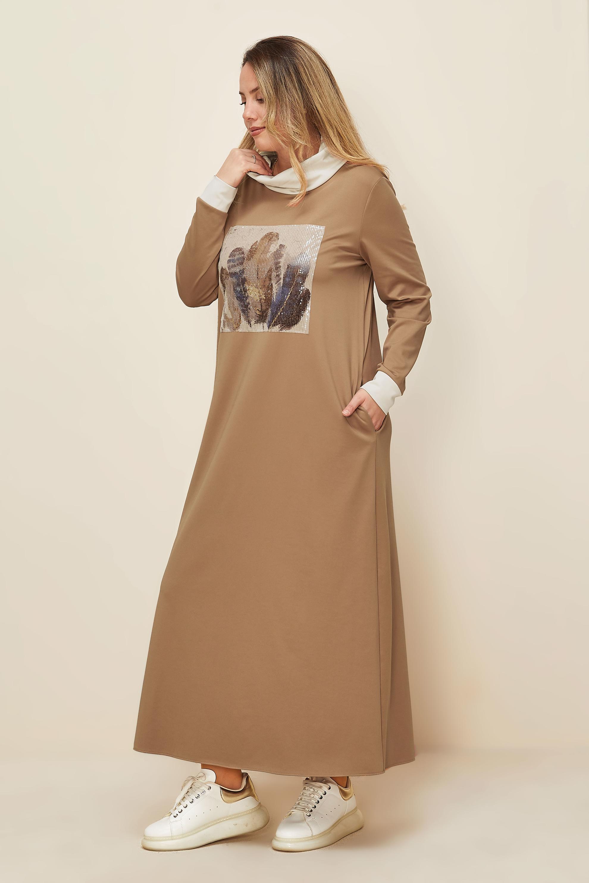 Hijab clothing BROWN SEQUIN DETAILED DRESS 42436