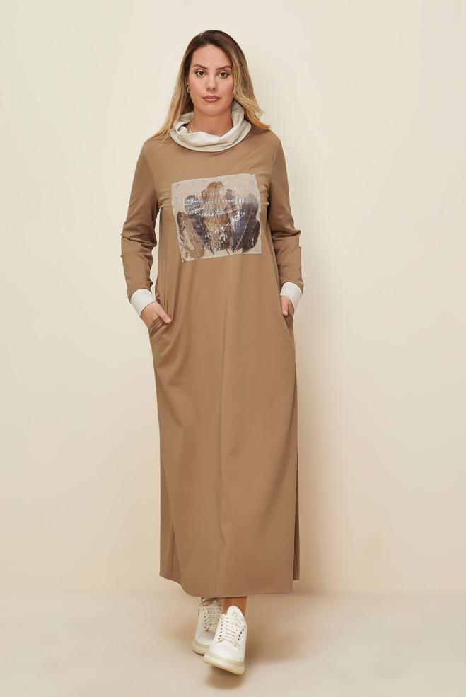 Hijab clothing BROWN SEQUIN DETAILED DRESS 42436 - ALVİNA