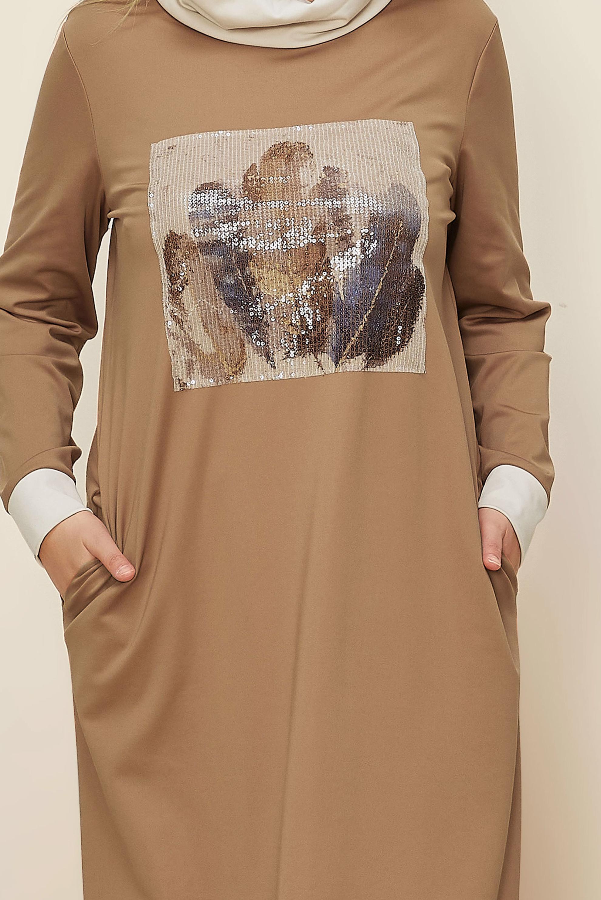 Hijab clothing BROWN SEQUIN DETAILED DRESS 42436