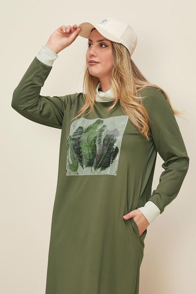 Hijab clothing KHAKI SEQUIN DETAILED DRESS 42436 - ALVİNA