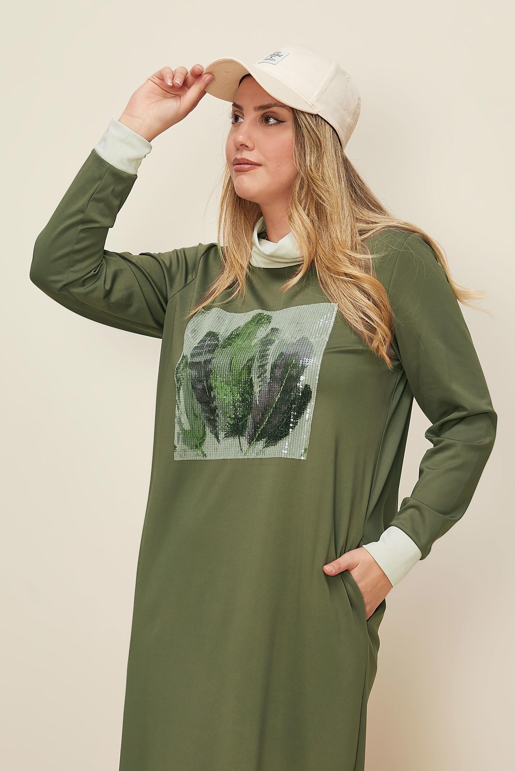 Hijab clothing KHAKI SEQUIN DETAILED DRESS 42436