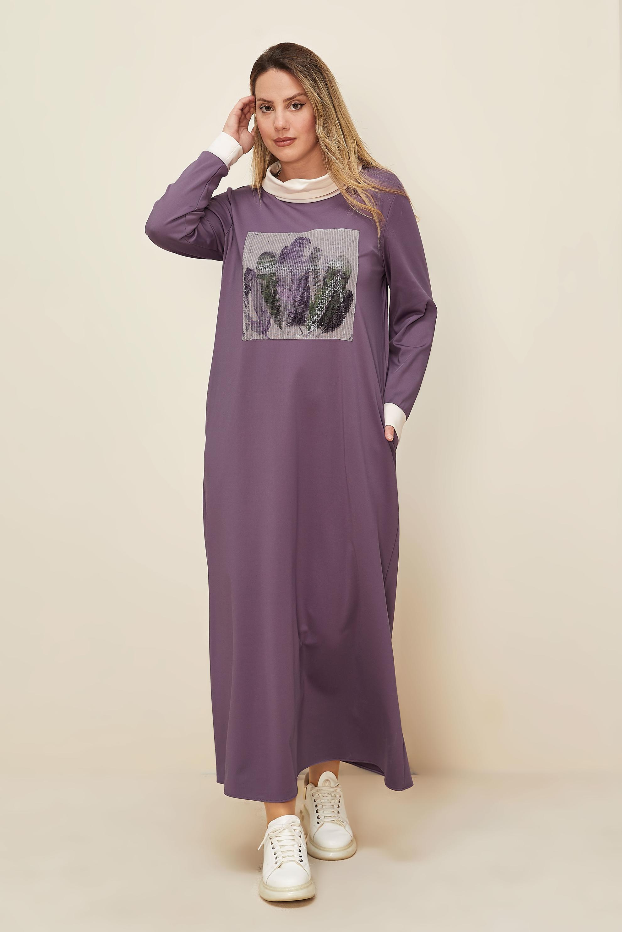Hijab clothing PURPLE SEQUIN DETAILED DRESS 42436