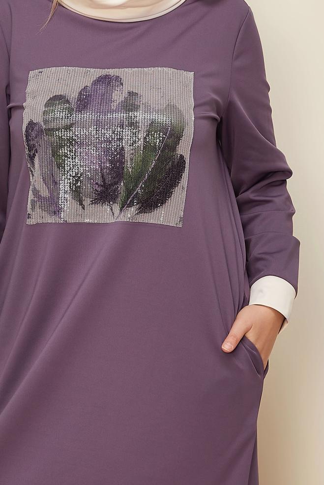 Hijab clothing PURPLE SEQUIN DETAILED DRESS 42436 - ALVİNA