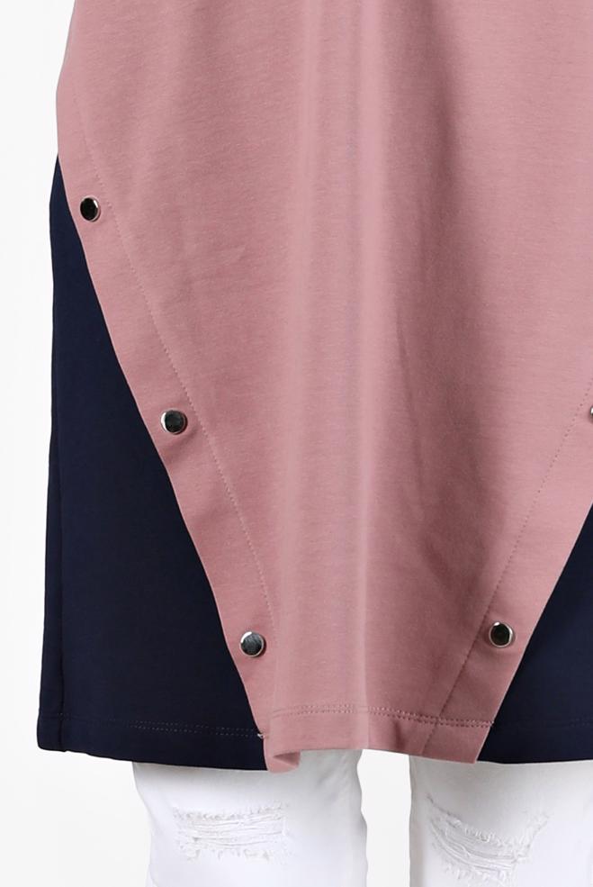 Tesettür giyim LACİVERT KAPÜŞONLU ÇITÇIT DETAYLI EŞOFMAN TUNİK 42346  - ALVİNA