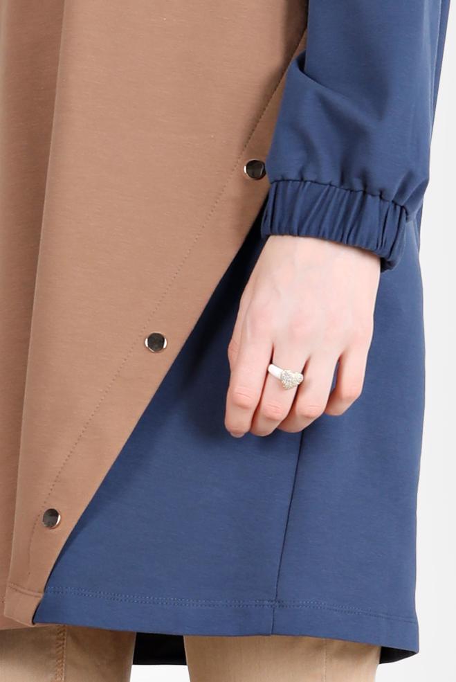 Tesettür giyim MAVİ KAPÜŞONLU ÇITÇIT DETAYLI EŞOFMAN TUNİK 42346  - ALVİNA