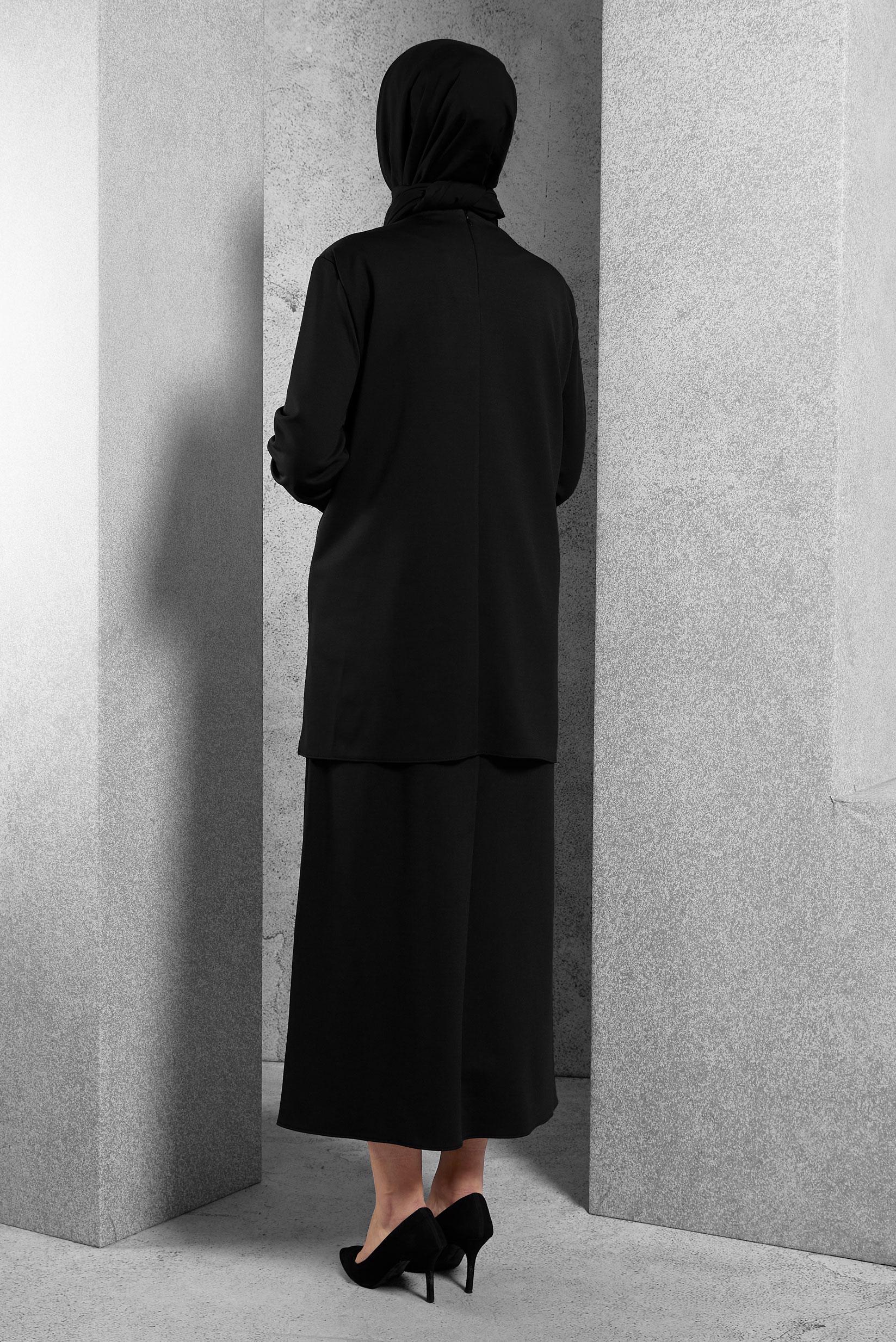 Hijab clothing BLACK SILVERY STRIPE DETAIL 2-PIECE SKIRTED SUIT 20186 