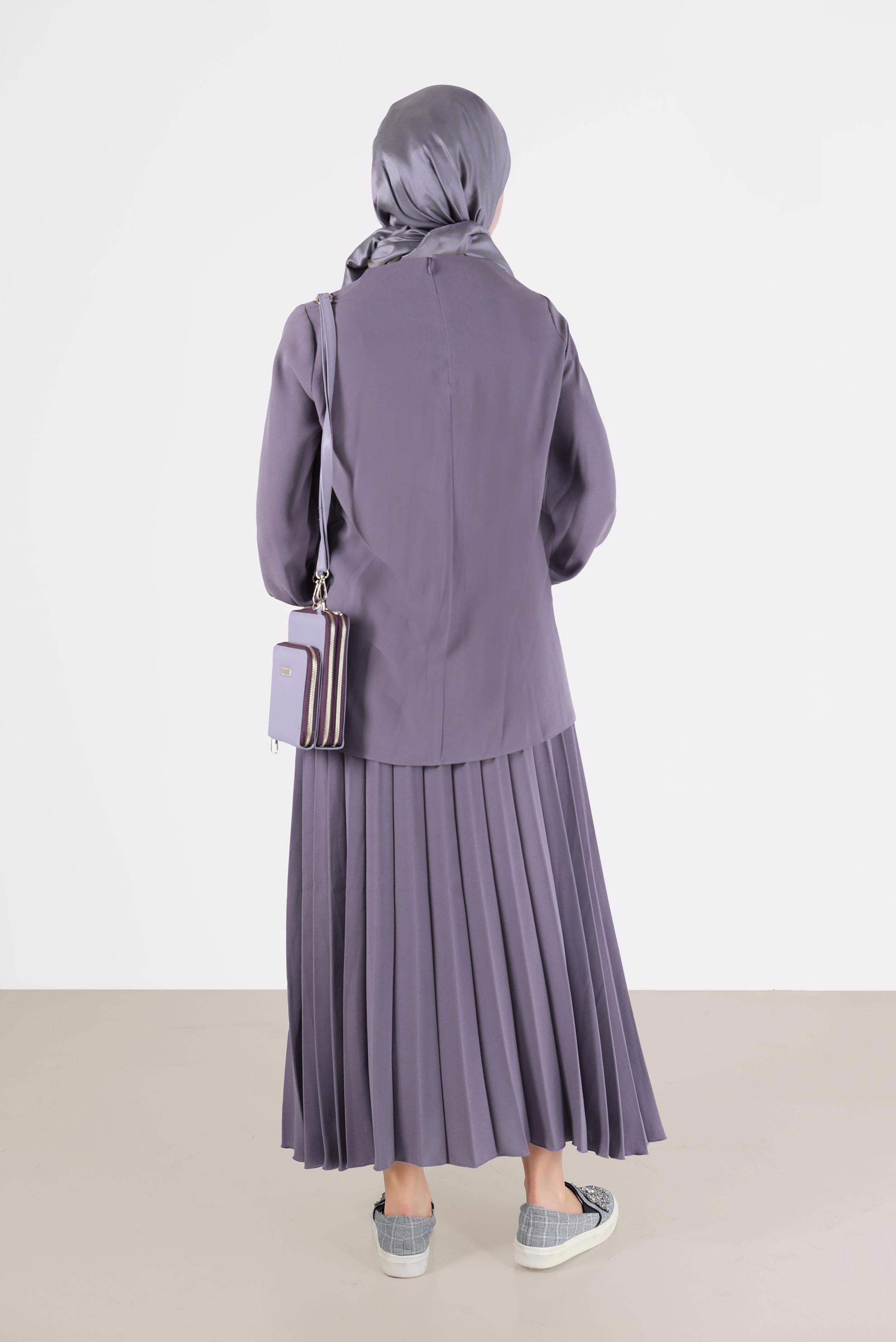 Tesettür giyim MOR SİMLİ ŞERİT DETAYLI İKİLİ ETEKLİ TAKIM 42332
