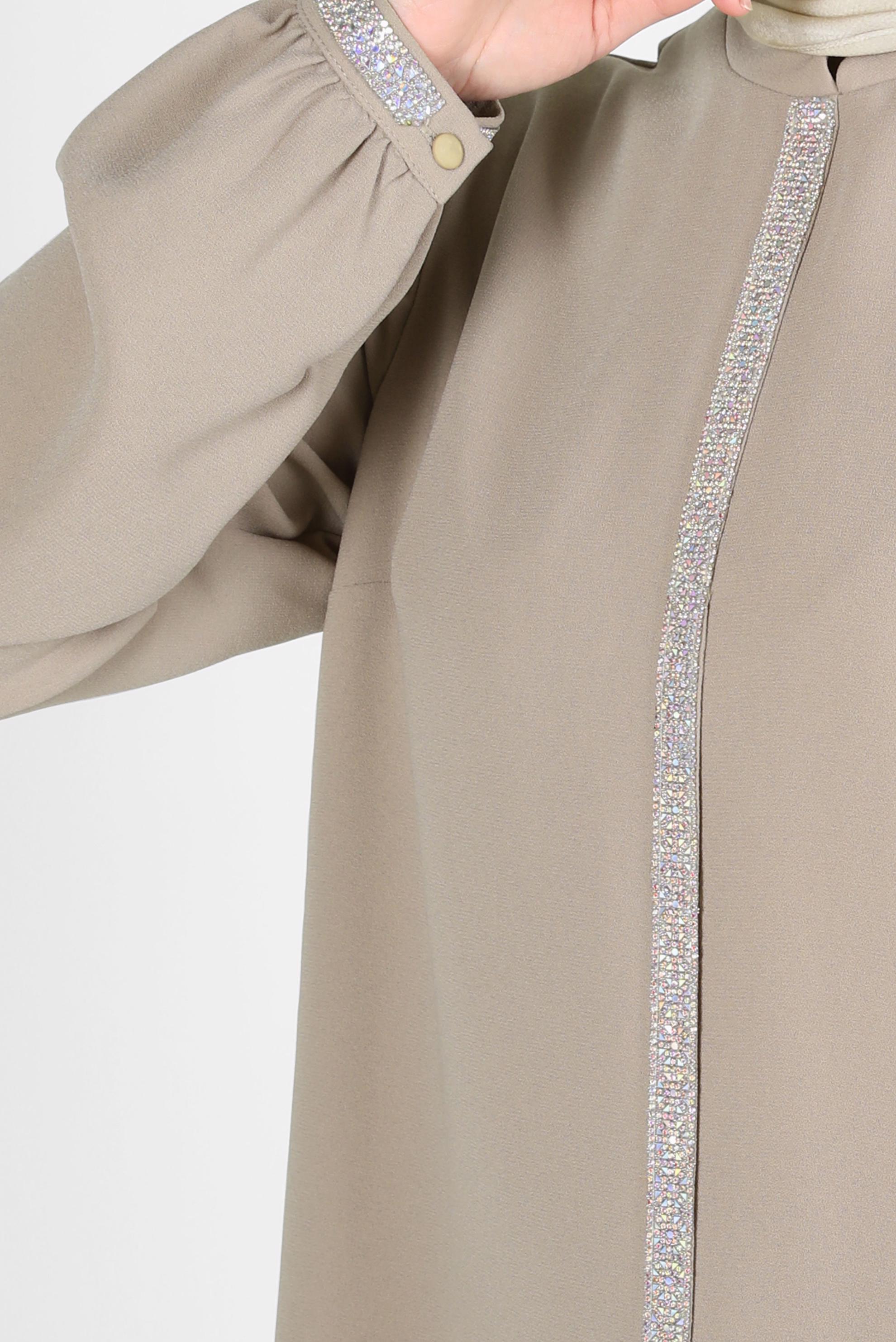 Tesettür giyim BEJ PANTOLONLU KREP TAKIM 30203