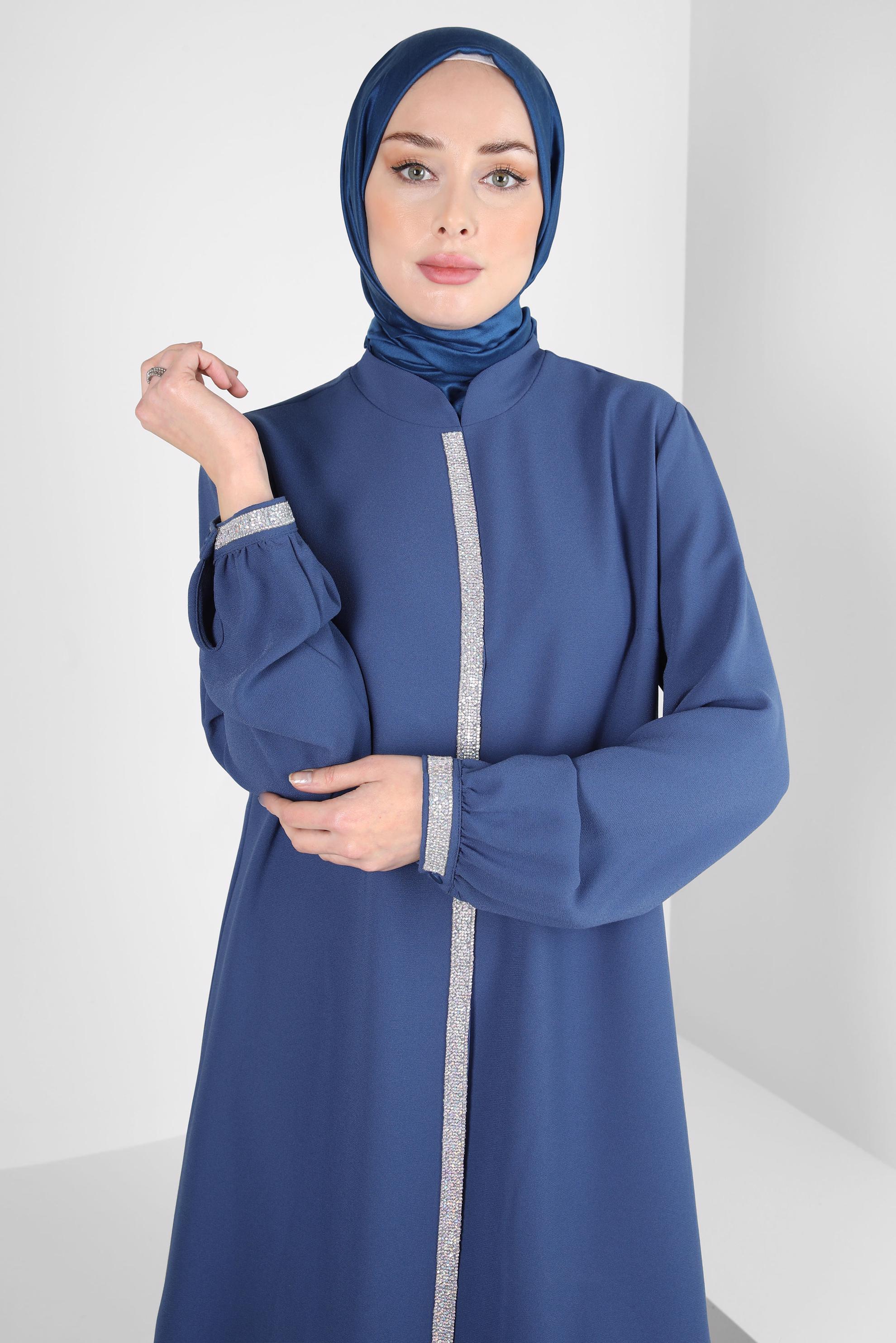 Tesettür giyim LACİVERT PANTOLONLU KREP TAKIM 30203