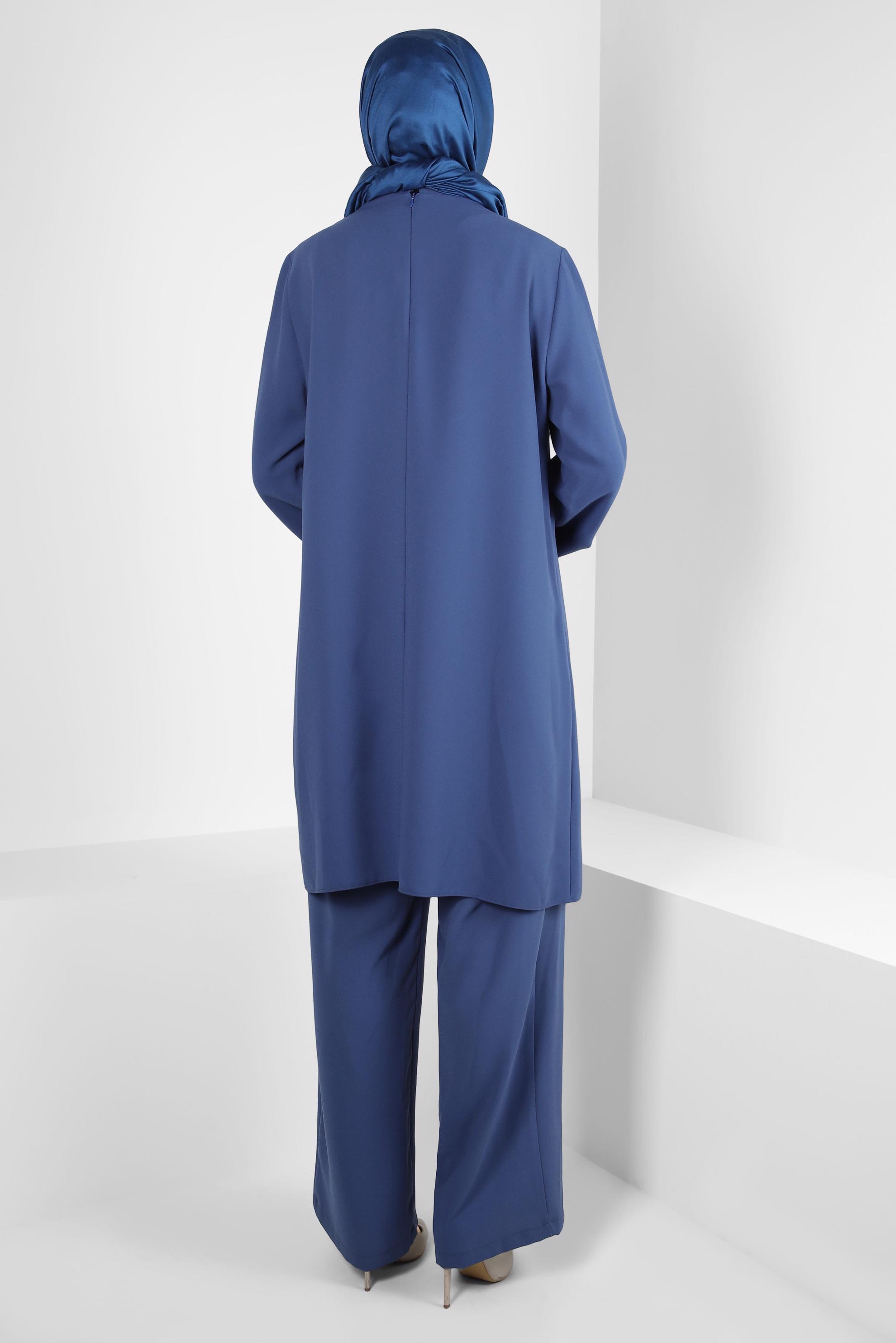 Tesettür giyim LACİVERT PANTOLONLU KREP TAKIM 30203