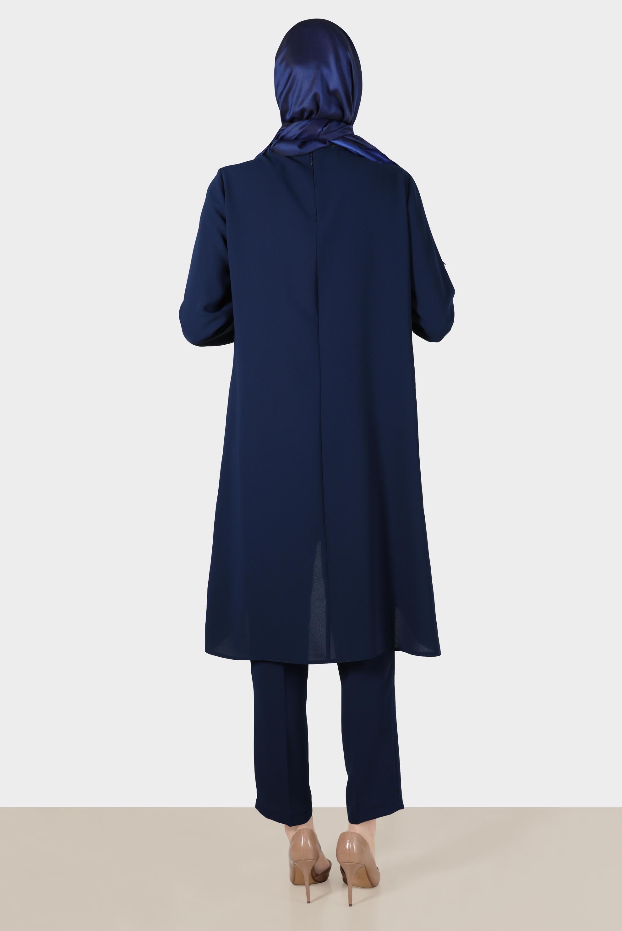 Vêtements hijab BLEU MARINE ENSEMBLE PANTALON 2 PIÈCES RAYÉ GEM DÉTAIL PLUMES 30204