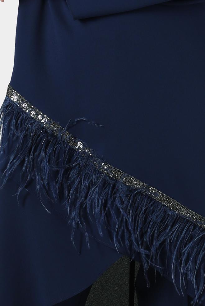 Tesettür giyim LACİVERT TÜY DETAYLI TAŞLI İKİLİ PANT TAKIM 30204  - ALVİNA