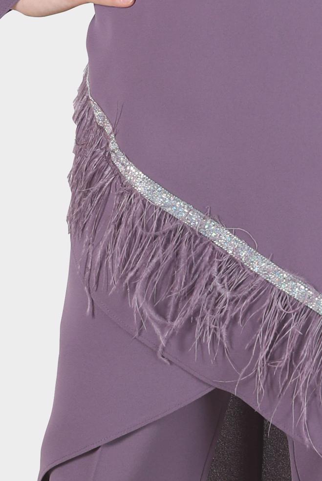 Tesettür giyim MOR TÜY DETAYLI TAŞLI İKİLİ PANT TAKIM 30204  - ALVİNA