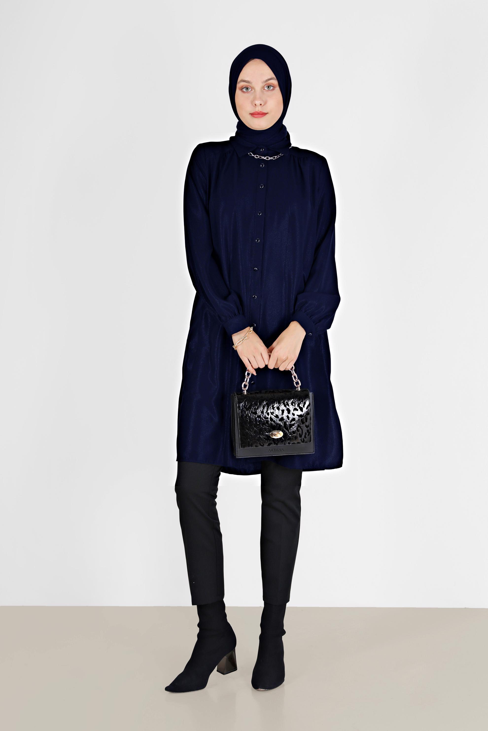 Tesettür giyim LACİVERT DÜĞMELİ KLASİK TUNİK 42201 