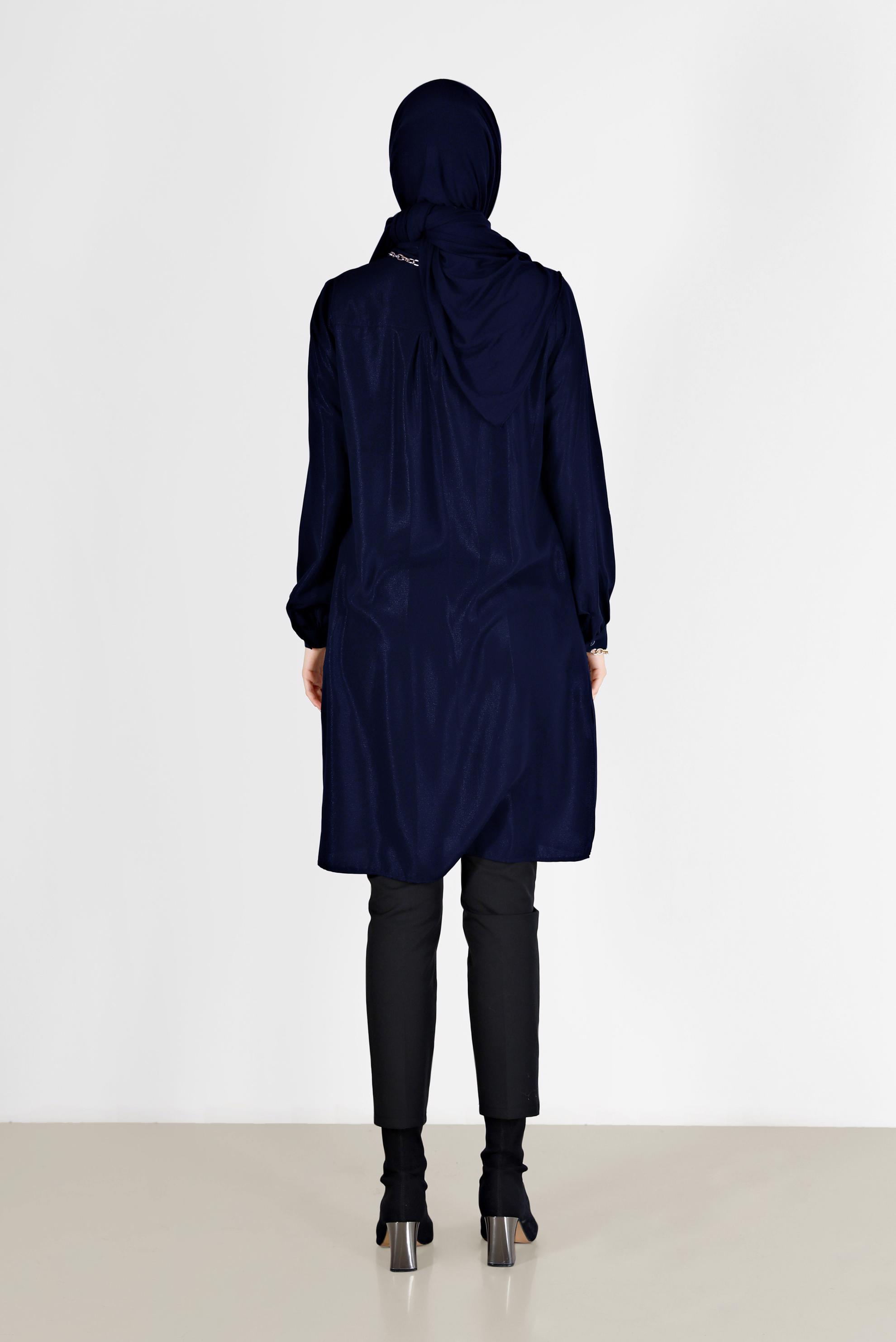 Tesettür giyim LACİVERT DÜĞMELİ KLASİK TUNİK 42201 